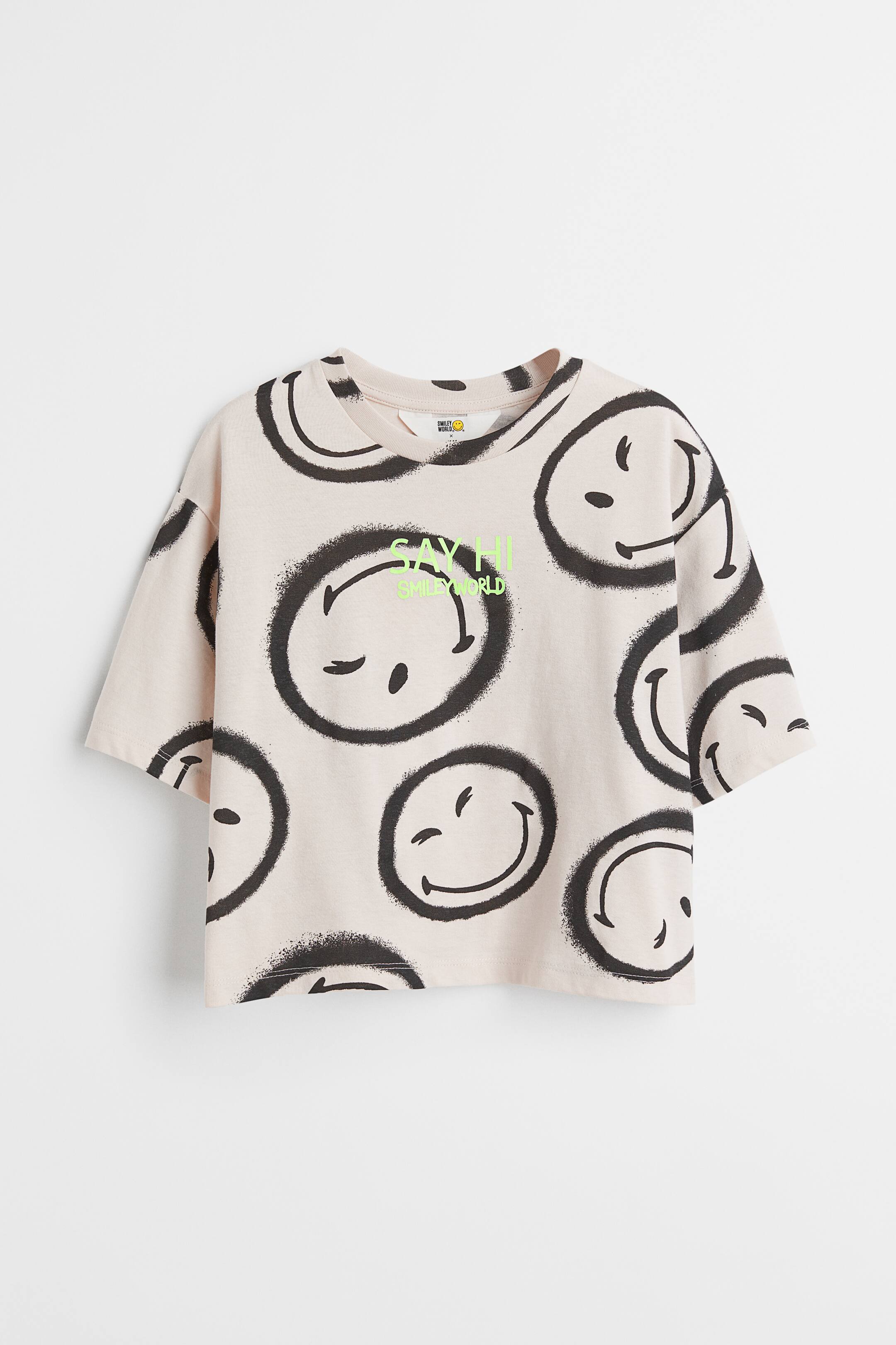 Cropped printed T-shirt - Light mole/SmileyWorld® - Kids | H&M GB