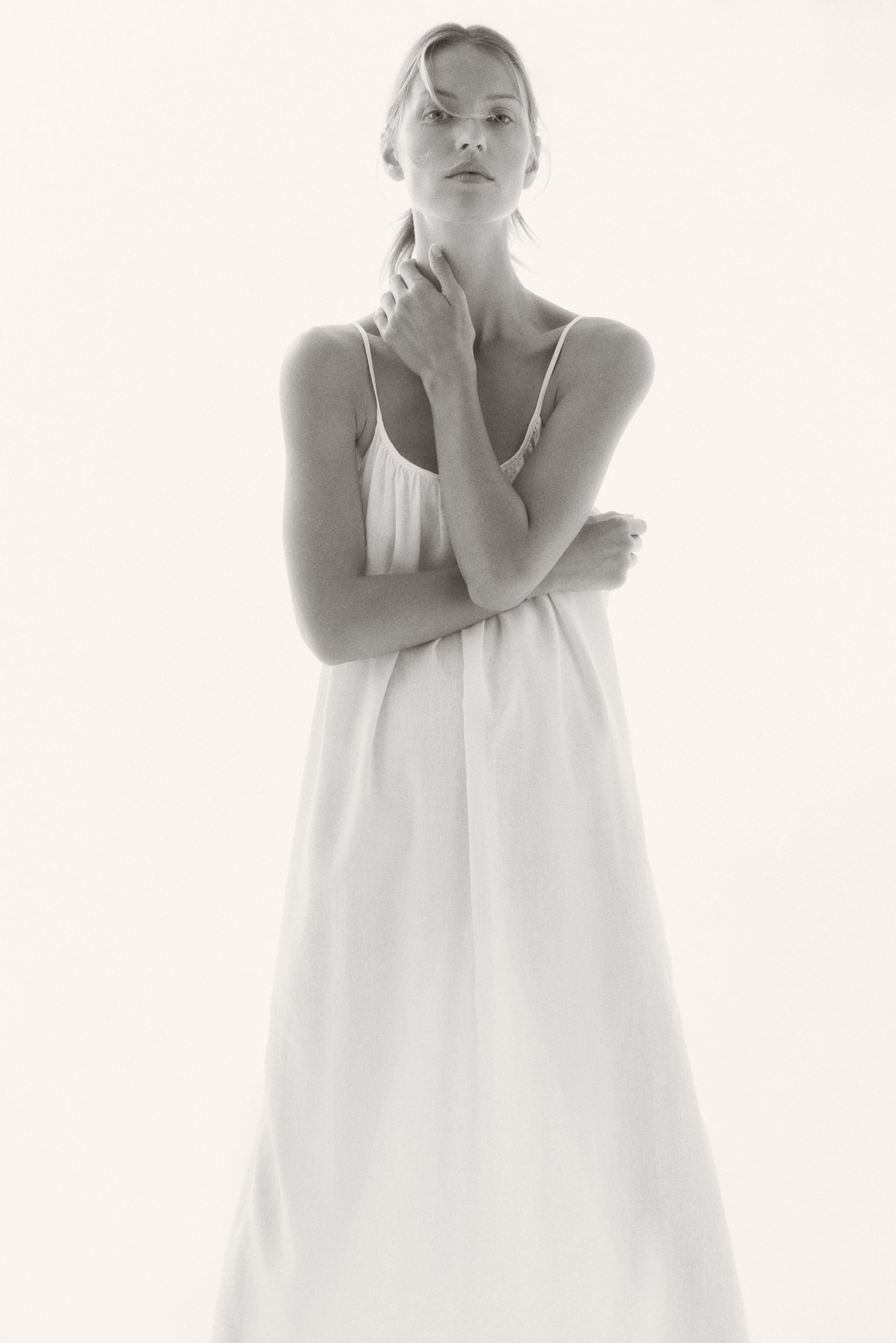 Linen-blend throw-on dress-Cream - 7