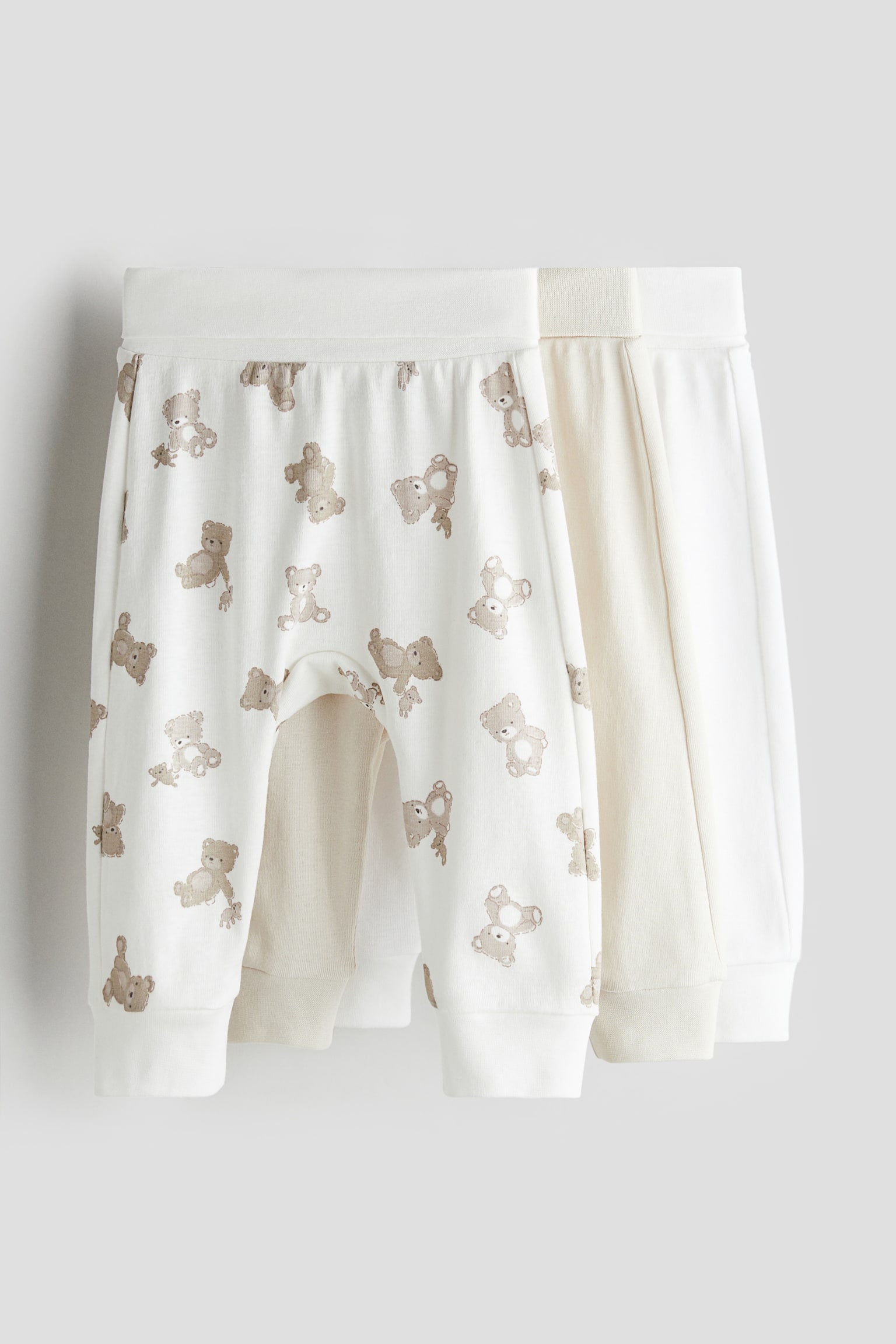 3-pack foldover-waist trousers - White/Teddy bears/White/Tigers - 1