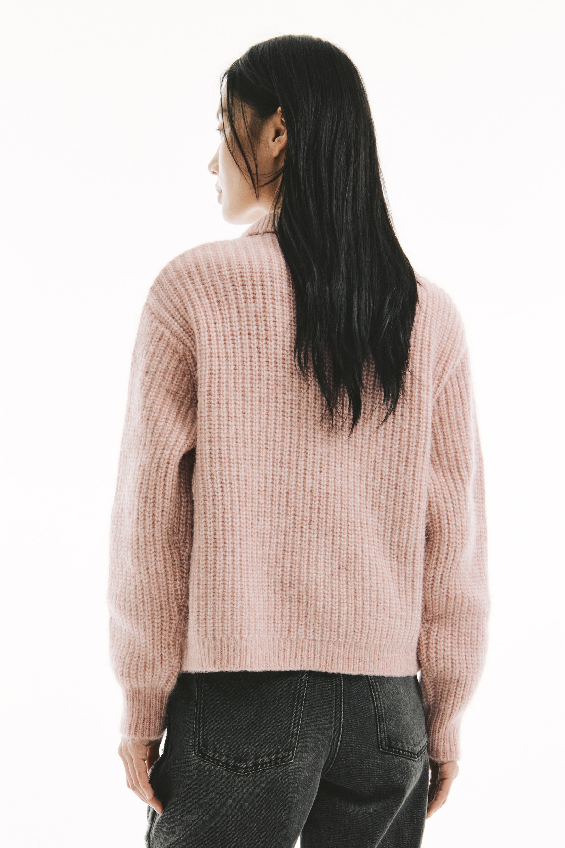 이미지 확대 보기: 칼라 리브 니트 가디건 - 파우더 핑크 - 여성 | H&M KR 3