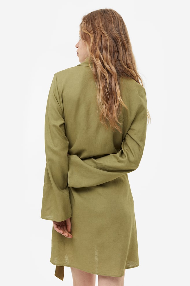 Linen-blend wrap dress - Khaki green/Black/Cream - 6