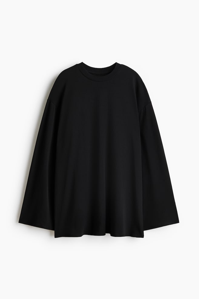 Bluză din bumbac cu mâneci lungi - Negru/Crem/Gri-melanj - 1