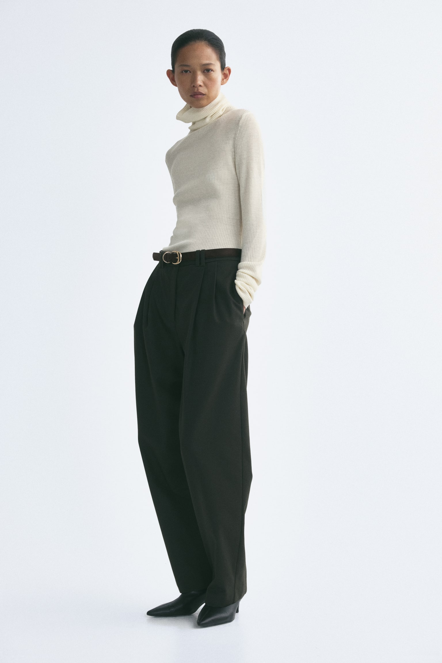 Женский топ H&M Turtleneck Merino Wool, цвет: Кремовый — фото 6