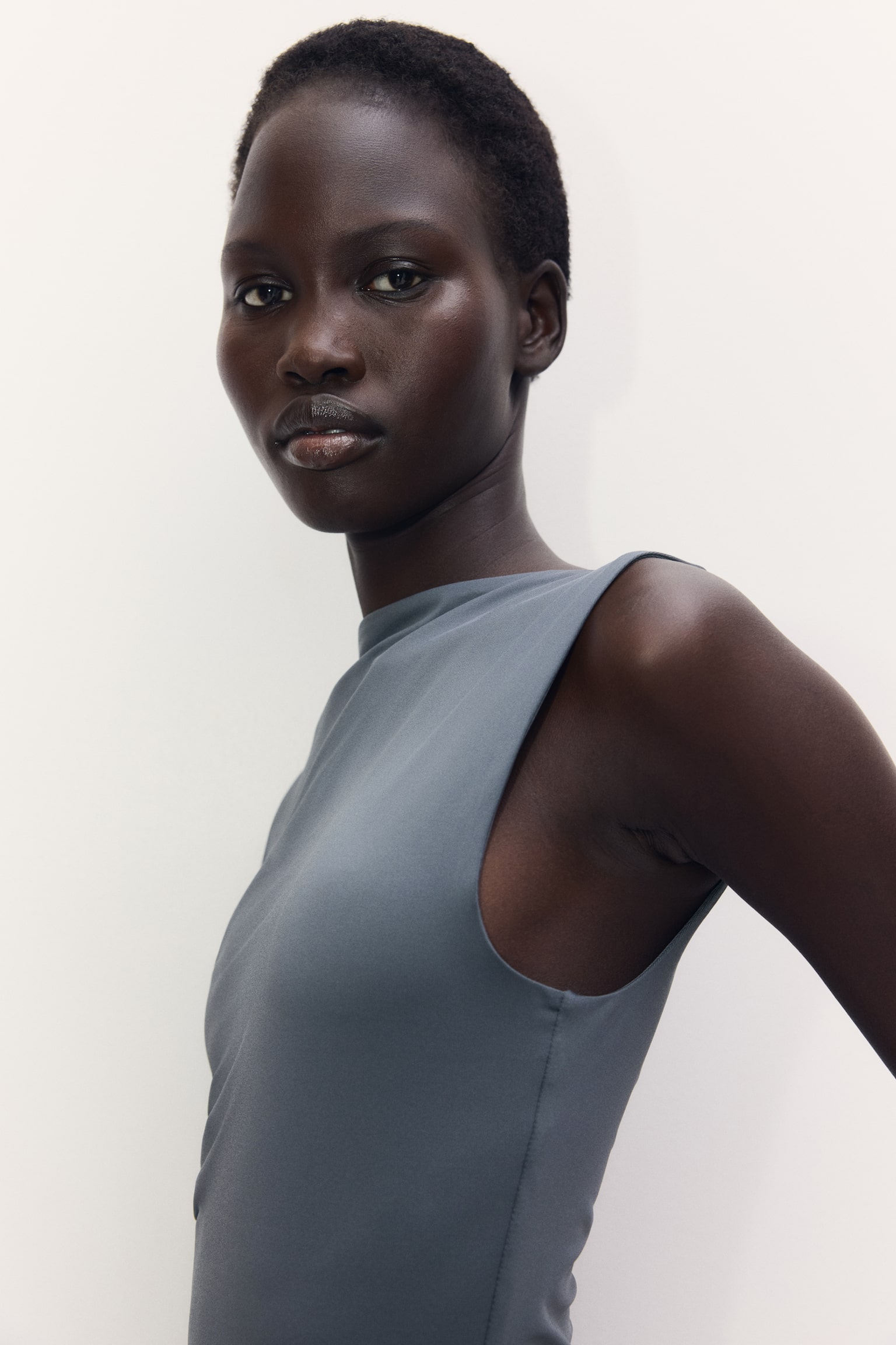 Boat-neck microfibre top - Dark grey/Black/Dark brown - 4