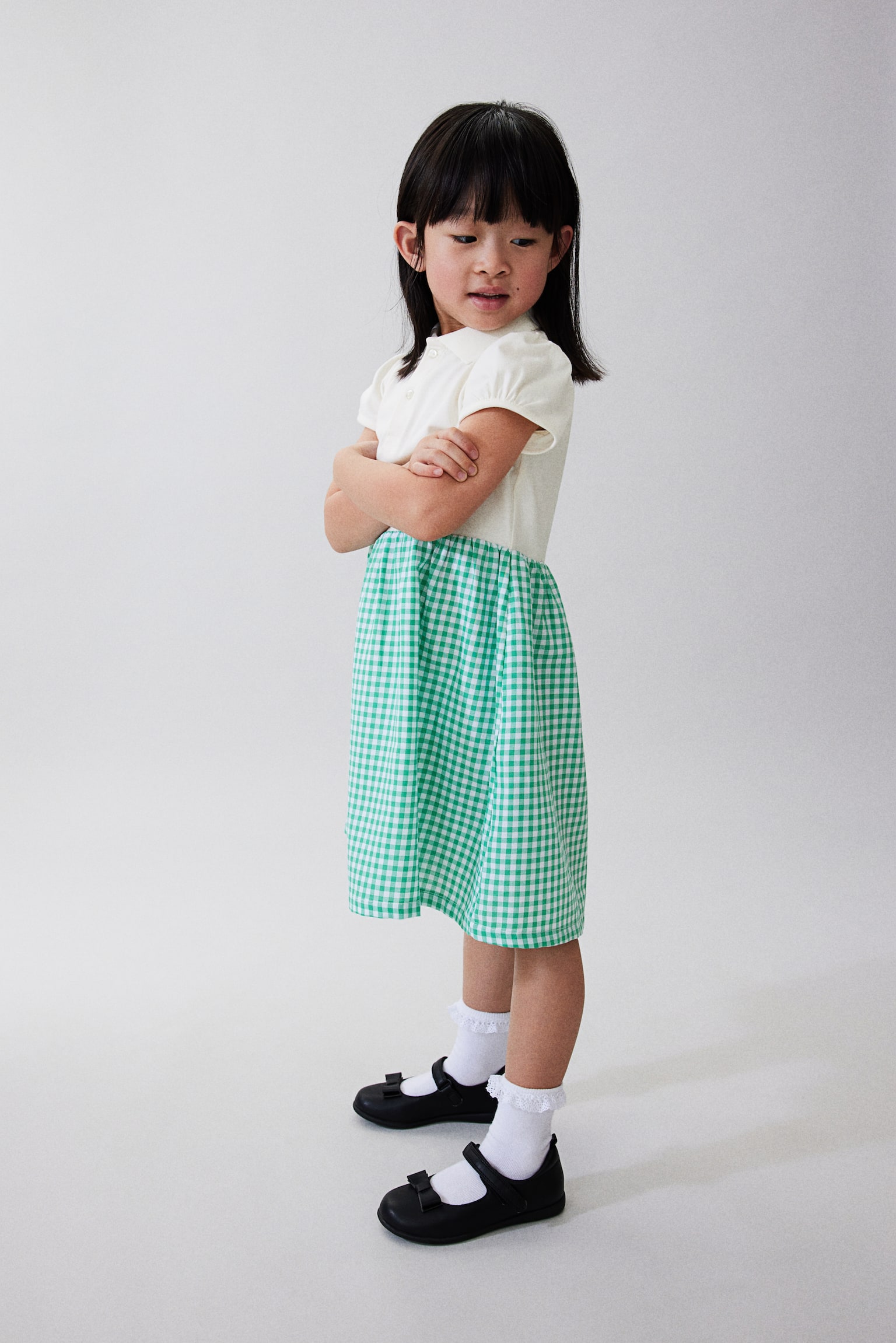 Cotton school dress - White/Green checked/White/Blue checked/White/Red checked - 6