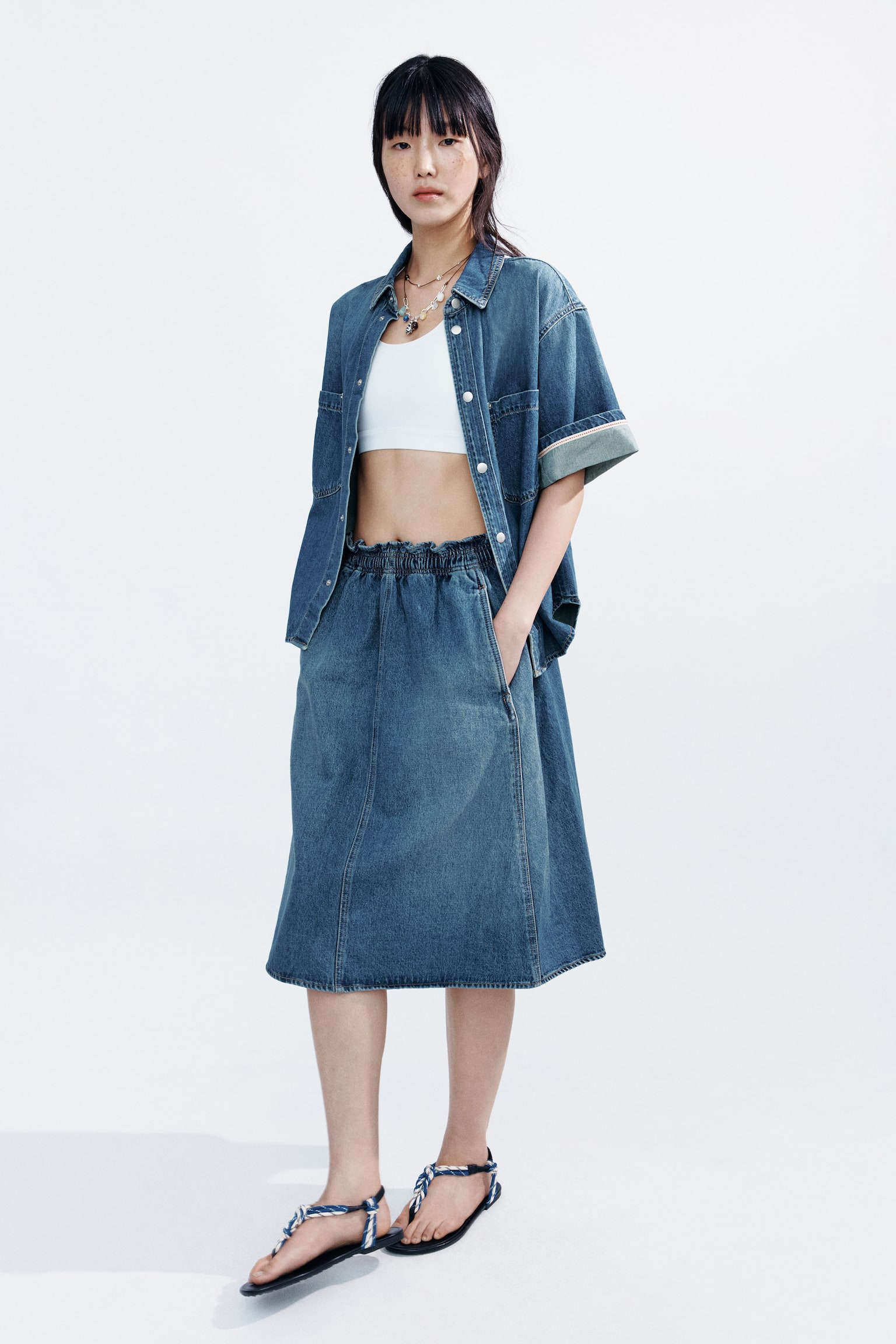 Denim paper bag skirt - Denim blue - 1