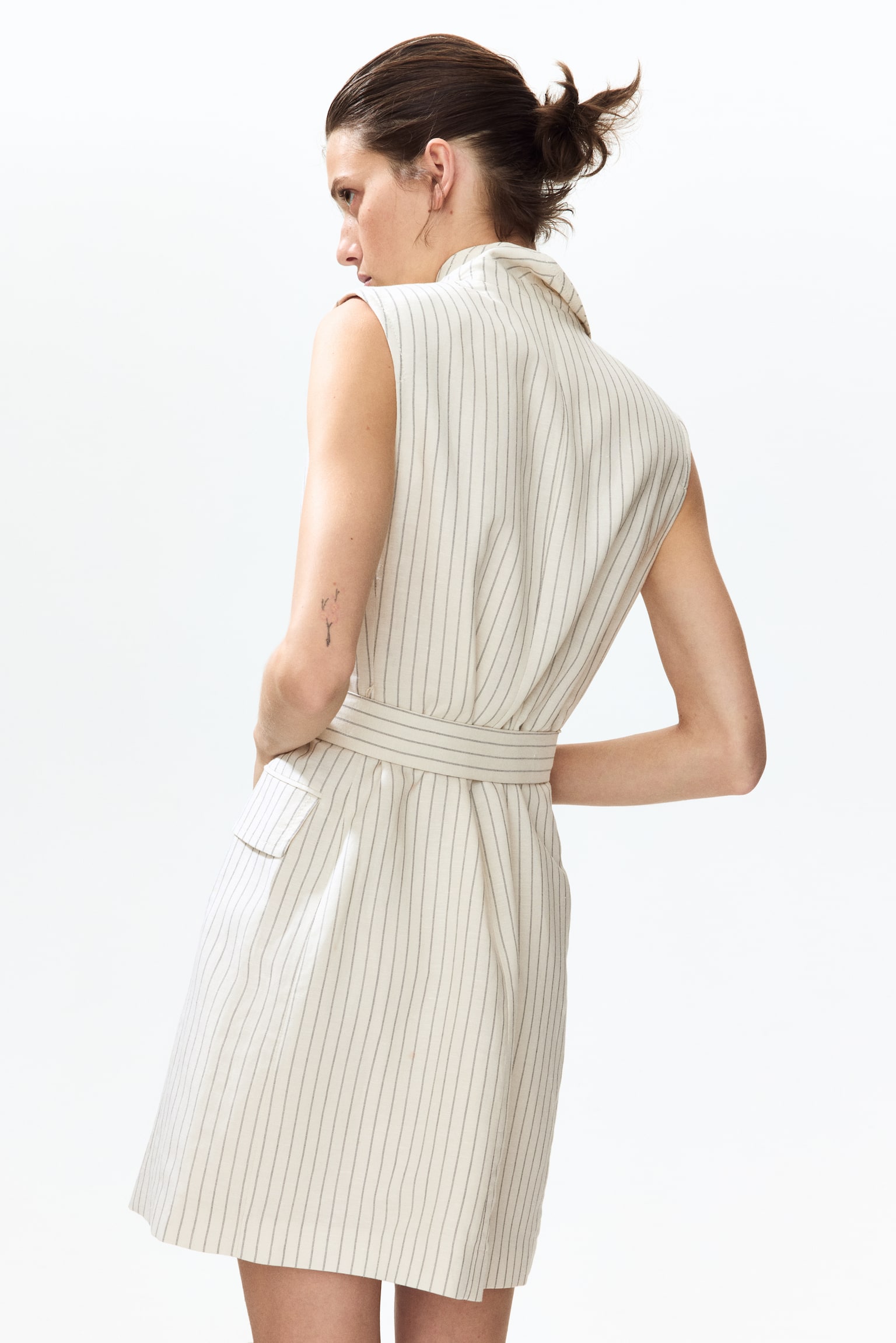 Linen-blend blazer dress - Cream/Striped/Red - 6