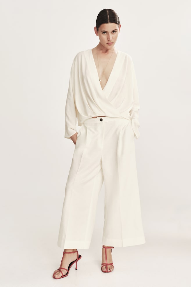Ankle-Length Linen-Blend Pants - Cream/Brown/Dark plum purple/Black - 2