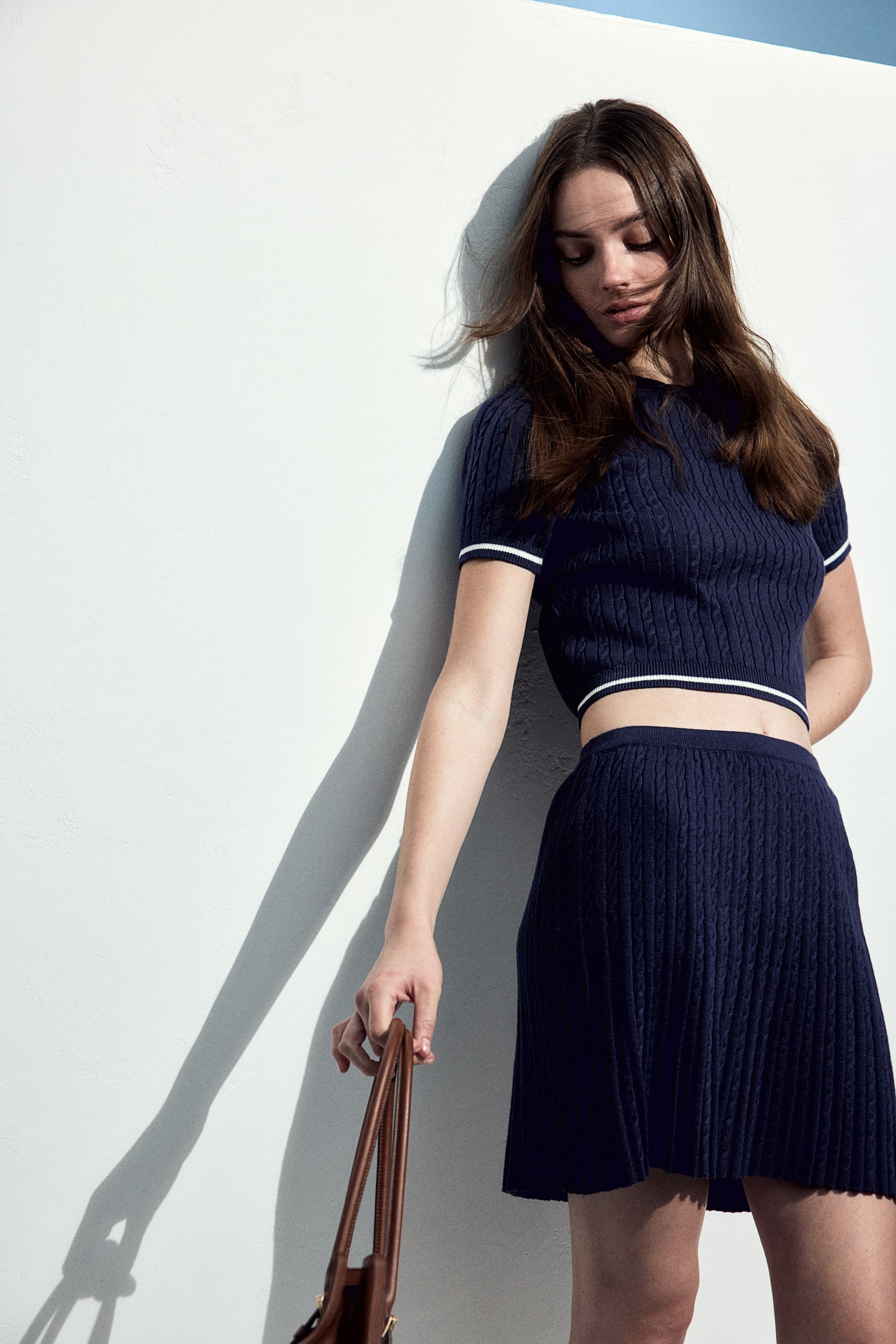 Cable-knit skirt - Navy blue/Light blue