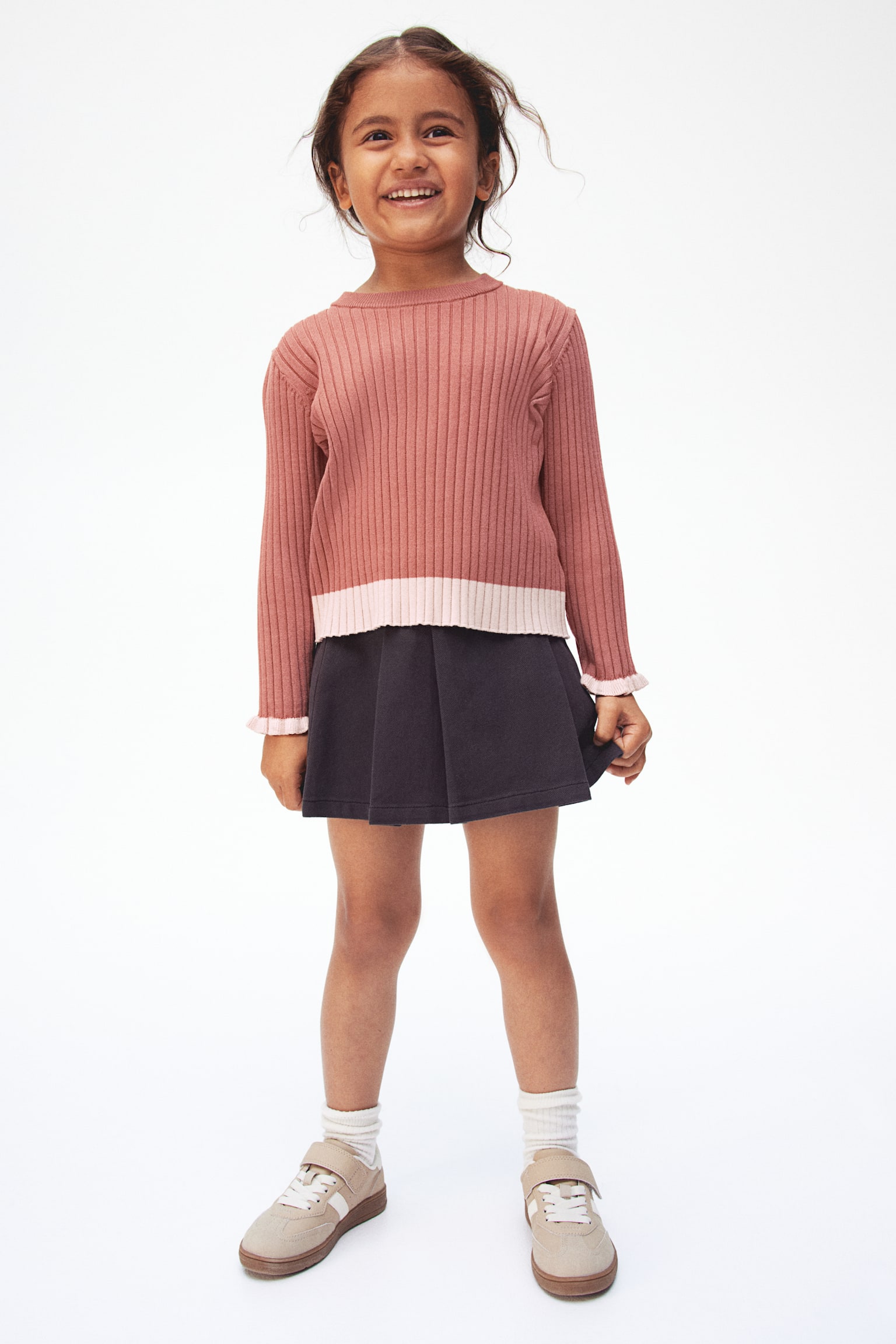 Rib-knit jumper - Rust red/Black/Dark red/Red/Light pink/Natural white/Striped/Light beige/Striped - 1