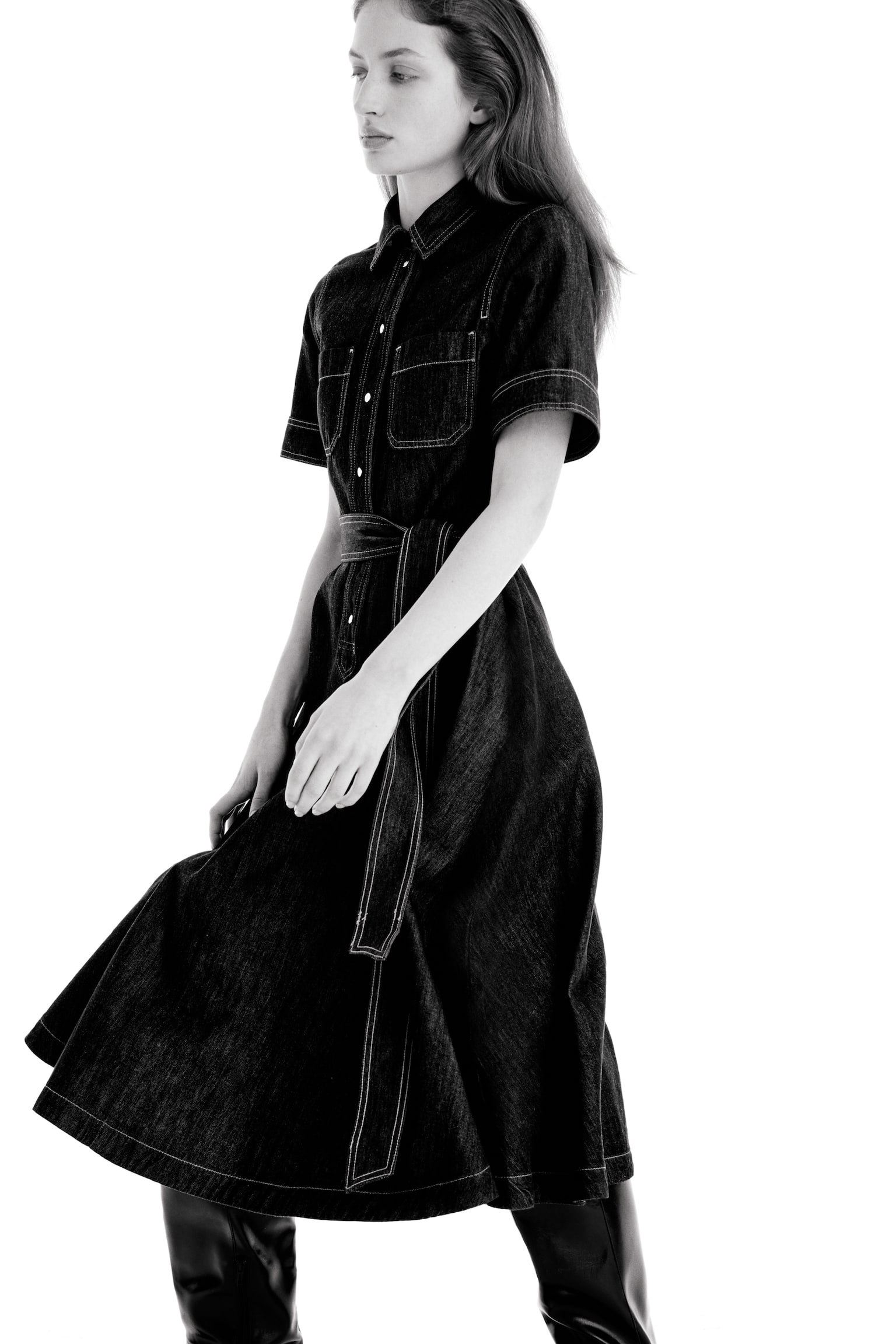 שמלת חולצה מג'ינס - כחול ג'ינס כהה/כחול ג'ינס - 4