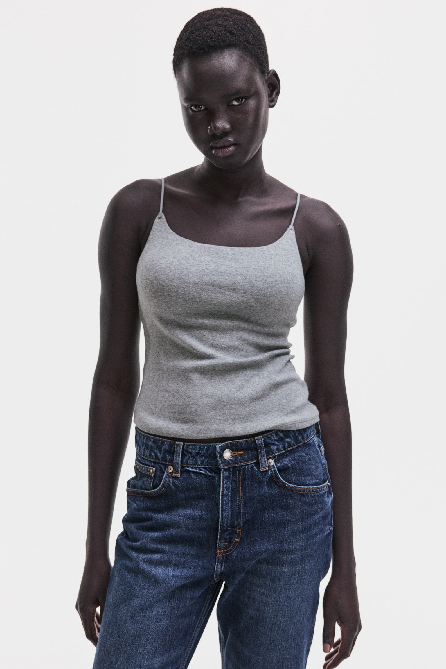 インテグラルブラ コットンキャミトップス - グレーメランジ/ホワイト/ブラック - 5