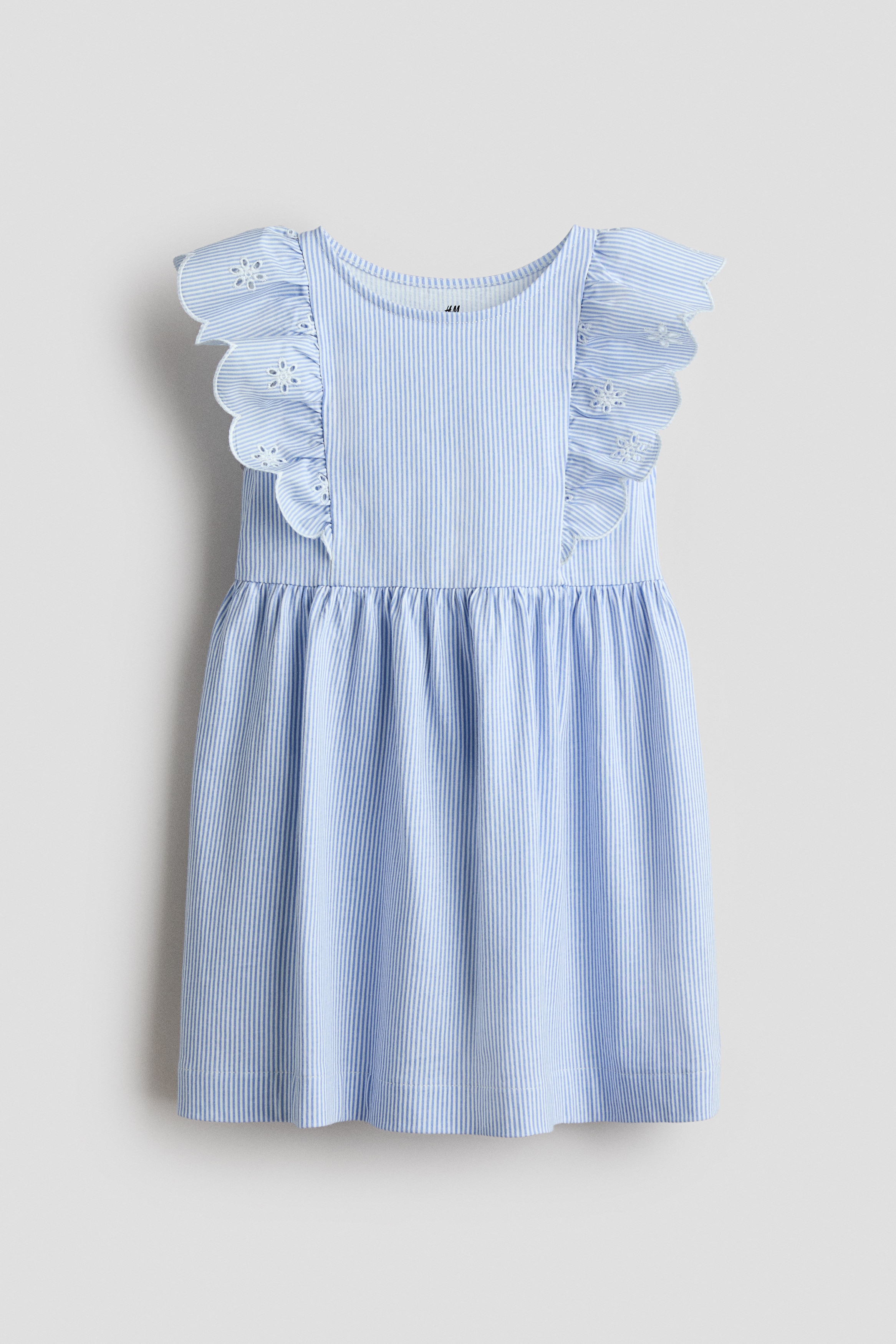 Flounce-trimmed cotton dress - Light blue/Striped/Yellow/Navy blue/Light pink