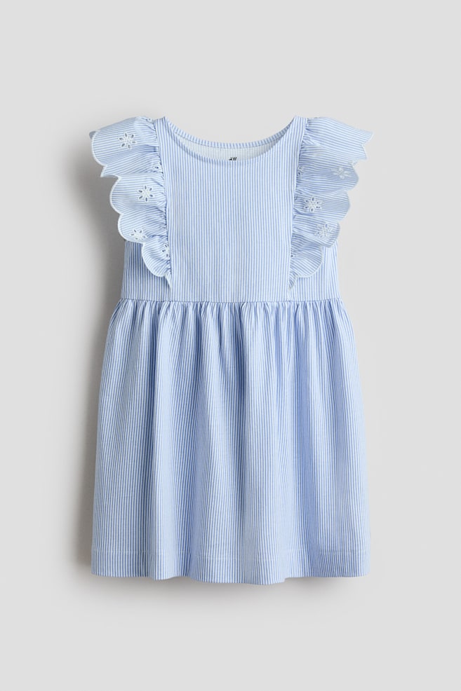 Flounce-Trimmed Cotton Dress - Light blue/striped/Light pink - 1