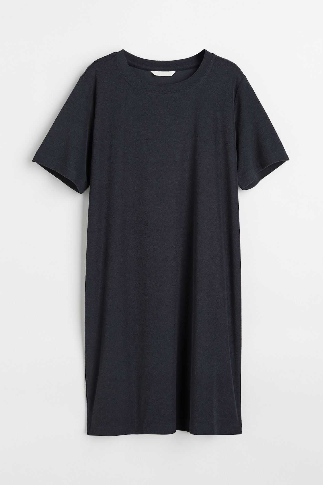 Terry T-shirt Dress - Round Neck - Short sleeve - Dark blue - Ladies ...