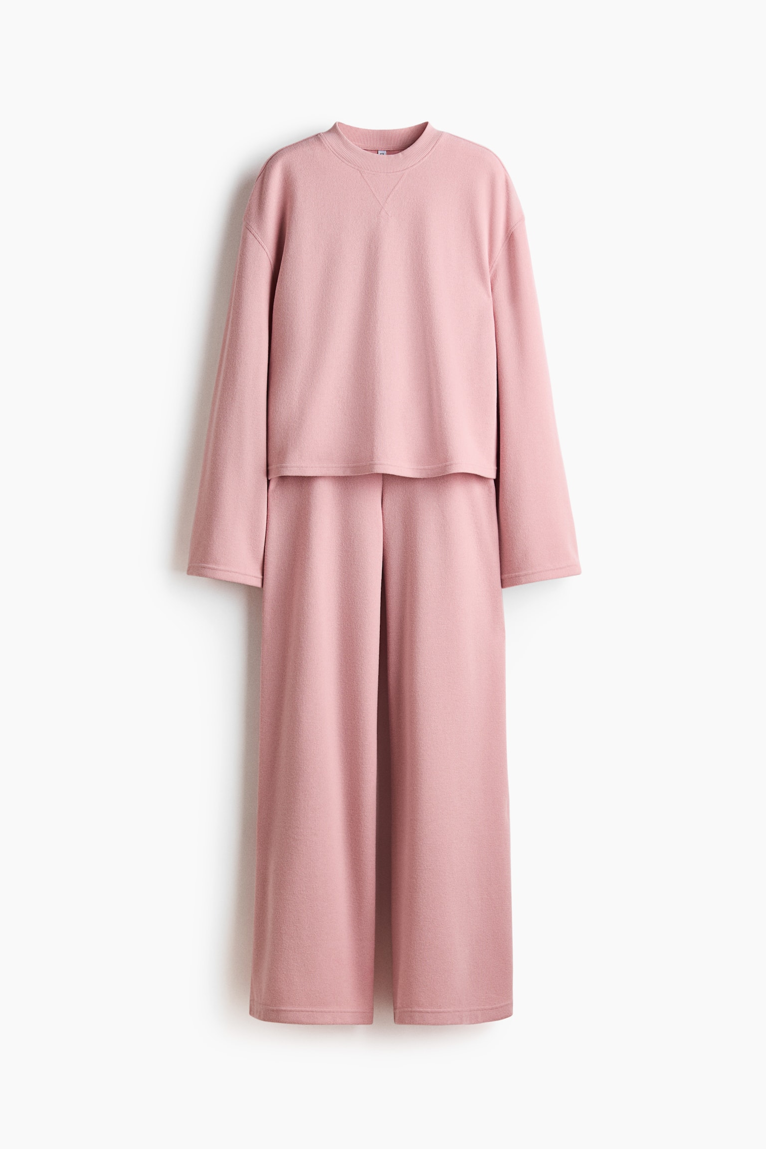 2-piece jersey top and trousers set - Dusty pink/Dark brown/Light grey marl/Burgundy - 2