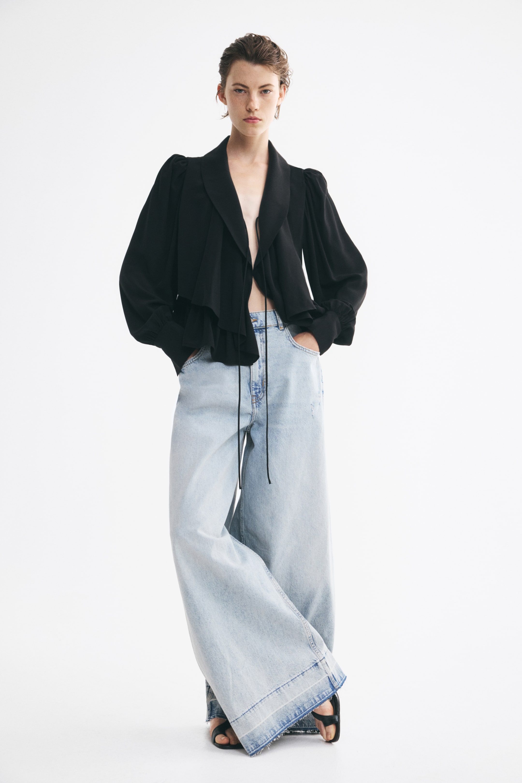 Peplum Blouse with Shawl Collar