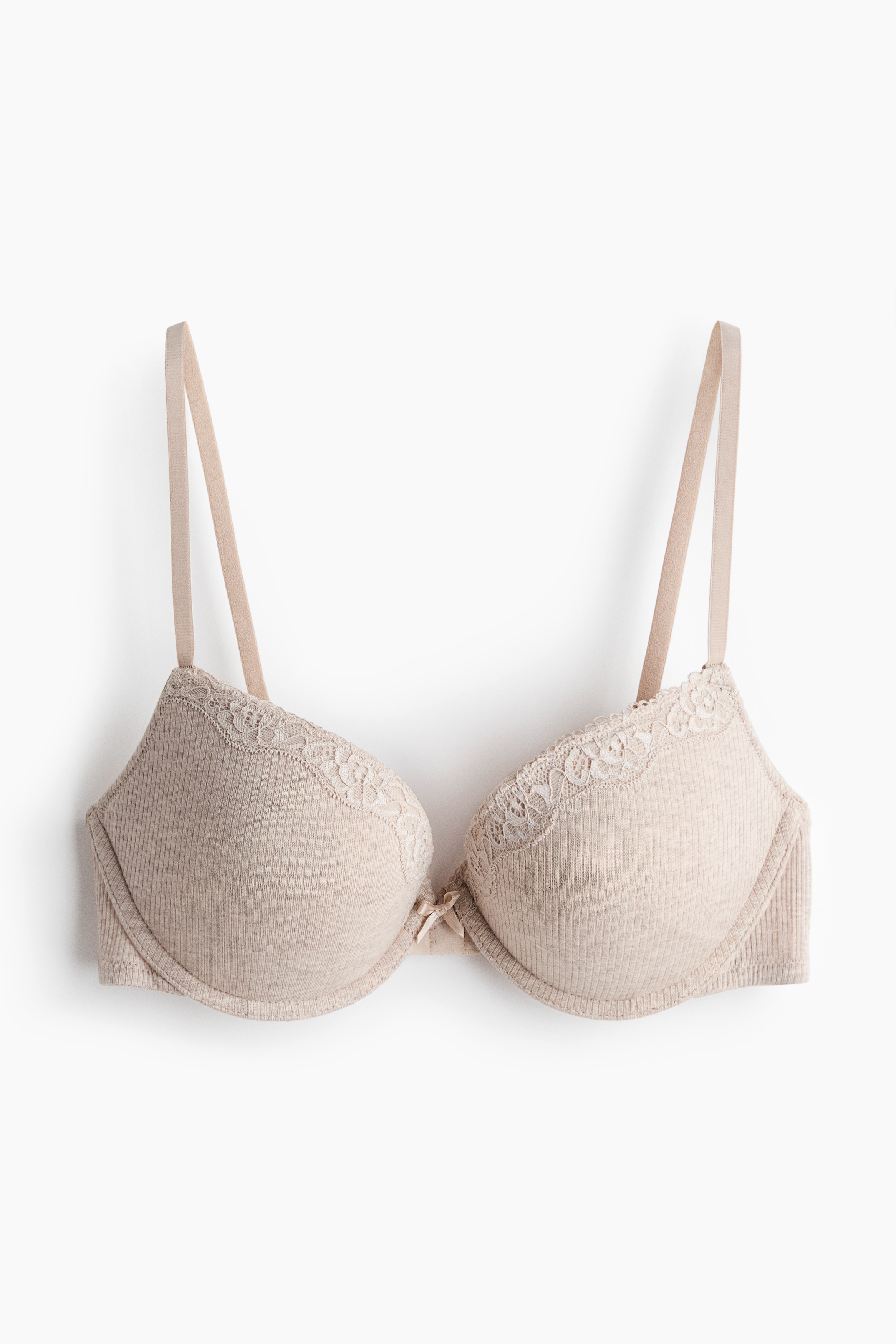 Ribbed jersey push-up bra - Beige marl