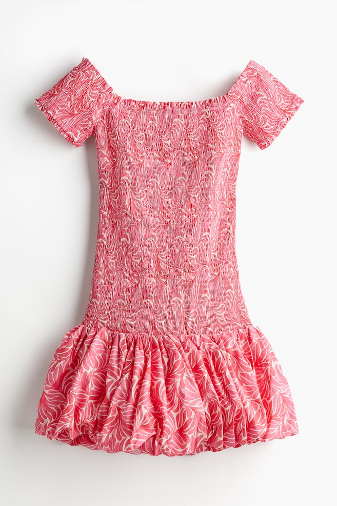 Smocked off-the-shoulder dress - Pink/Patterned - 1