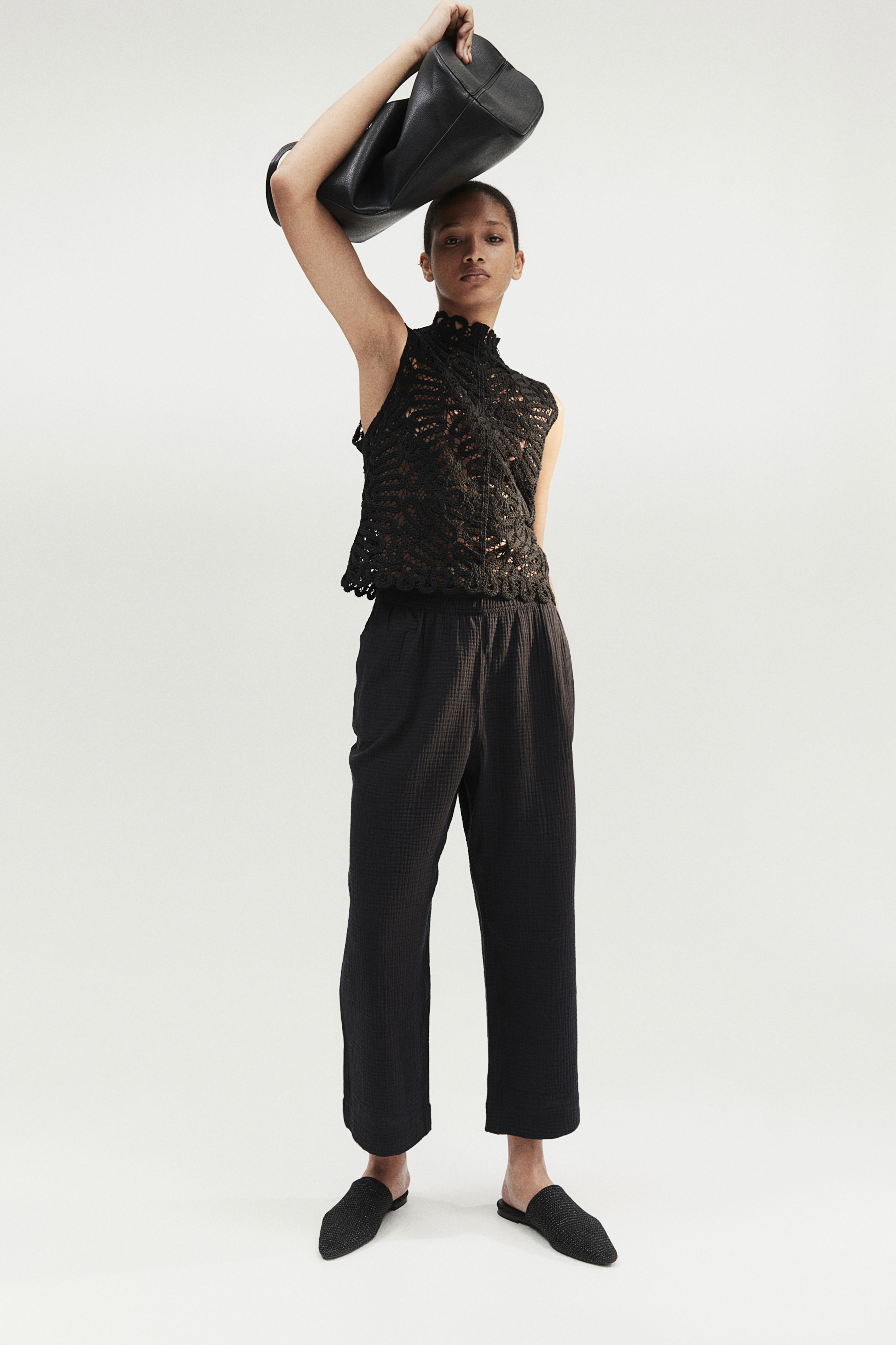 Black paperbag wide leg trousers best sale