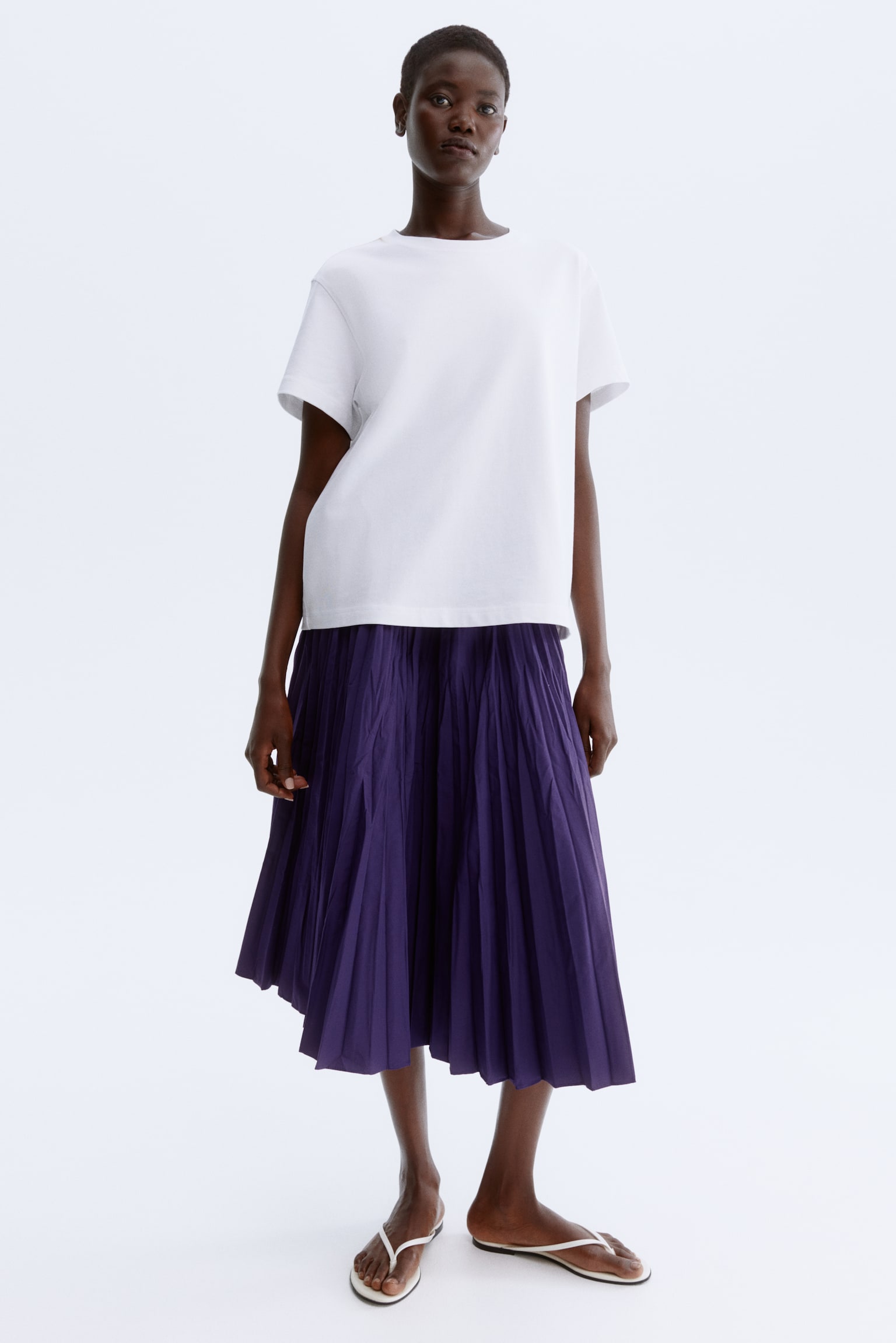 Chân váy midi xếp ly nhỏ - Màu tím đậm/Màu be - 3