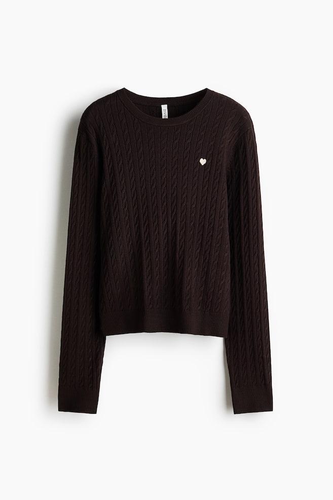 Cable-knit jumper - Dark brown/Pink/White/Black striped - 1