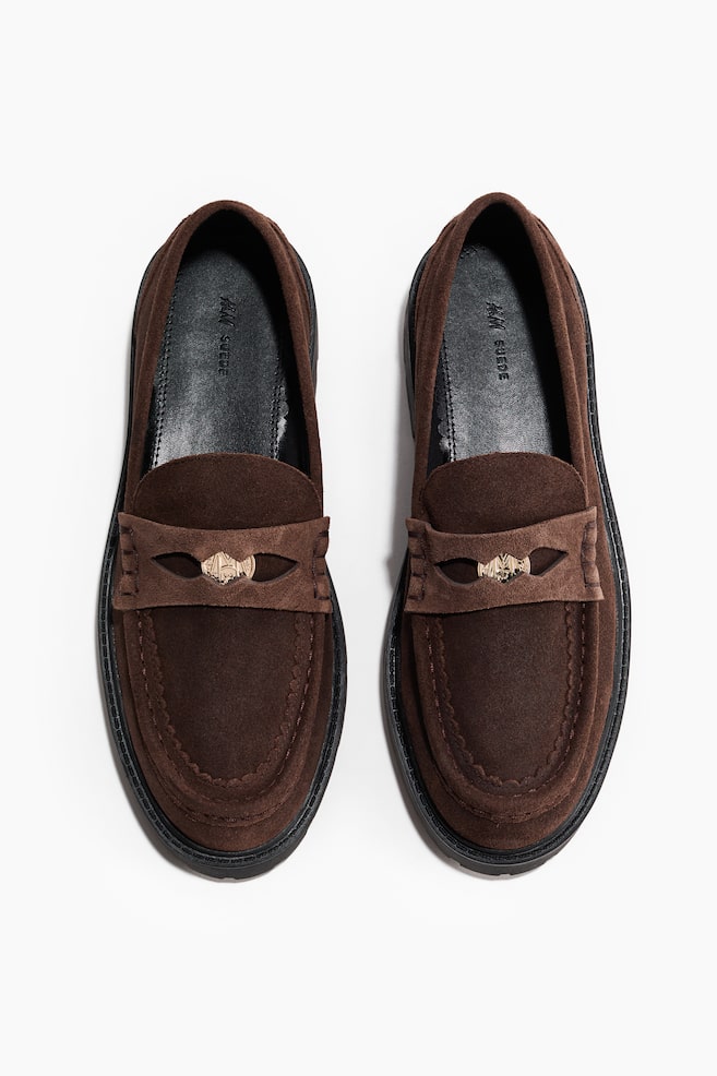 Chunky Split Suede Loafers - Dark brown - 1