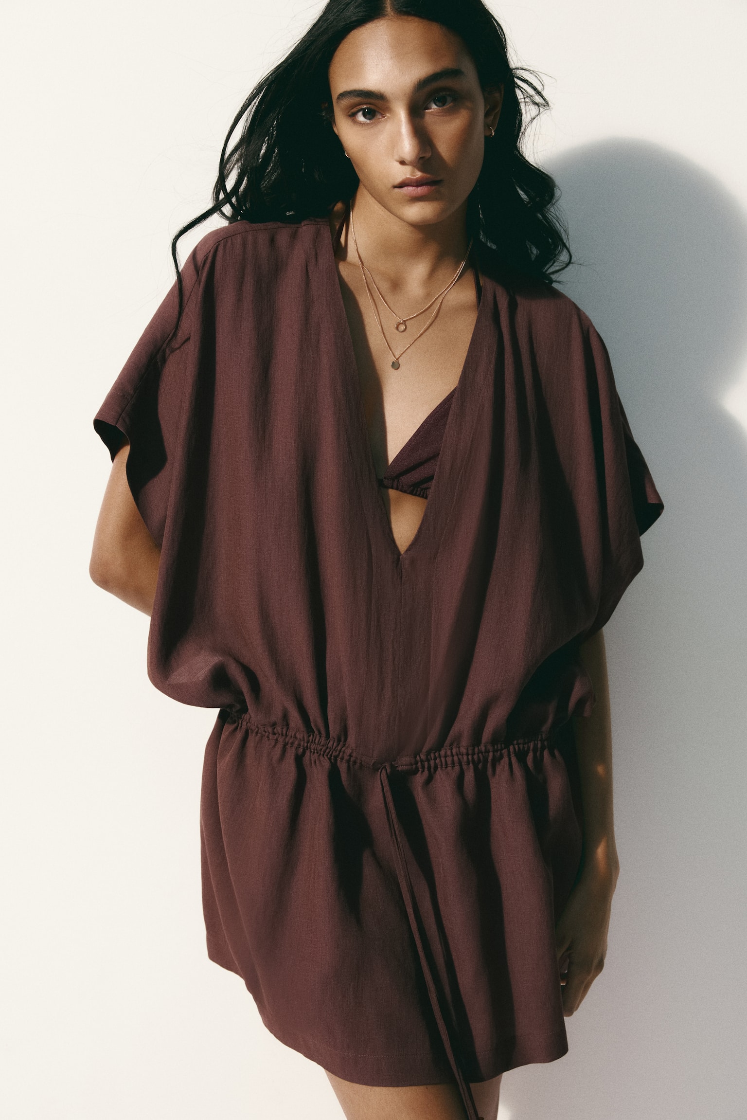 Robe caftan de plage - Marron foncé/Blanc - 5