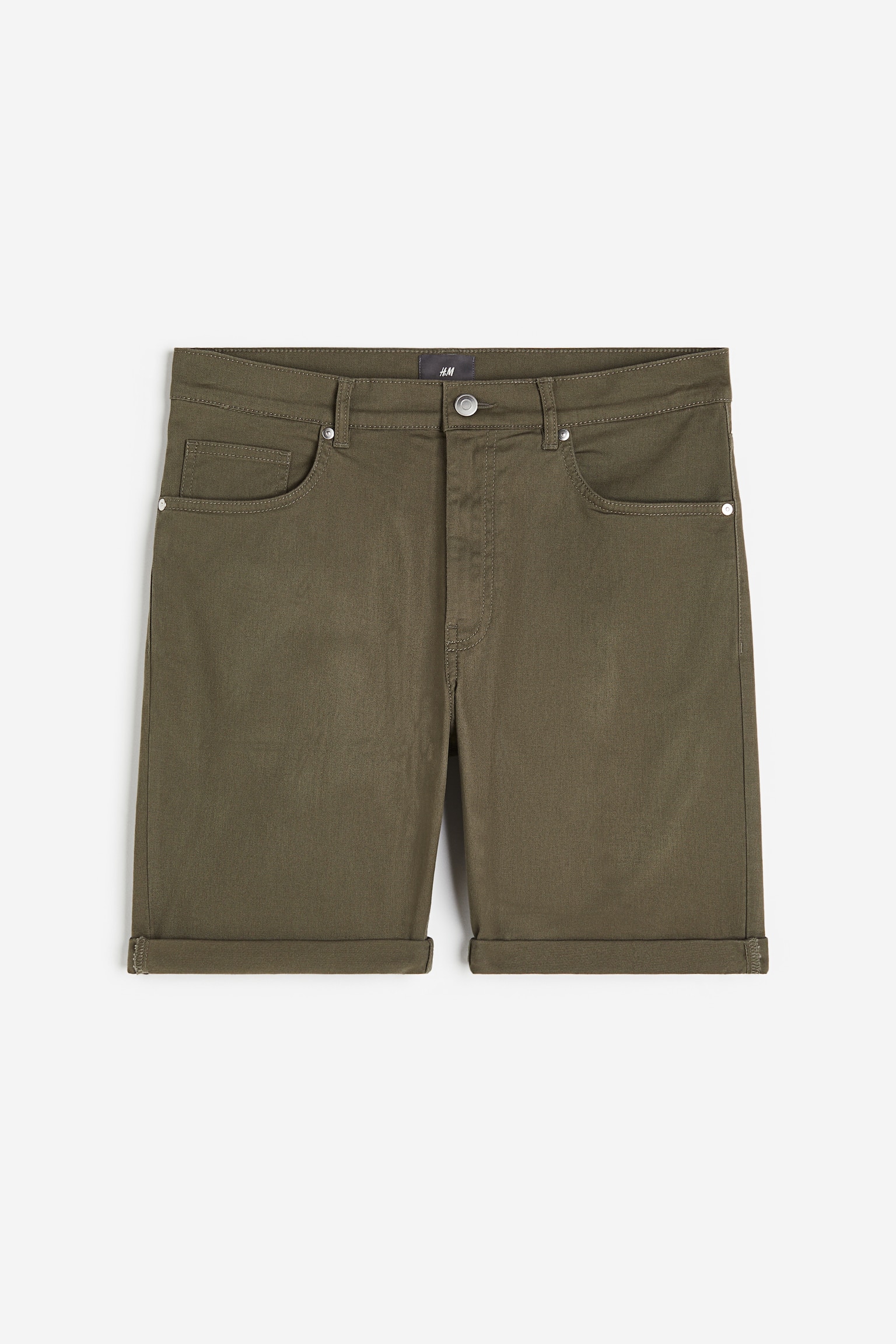 Quần short cotton dệt chéo Slim Fit - Màu xanh kaki đậm - 1