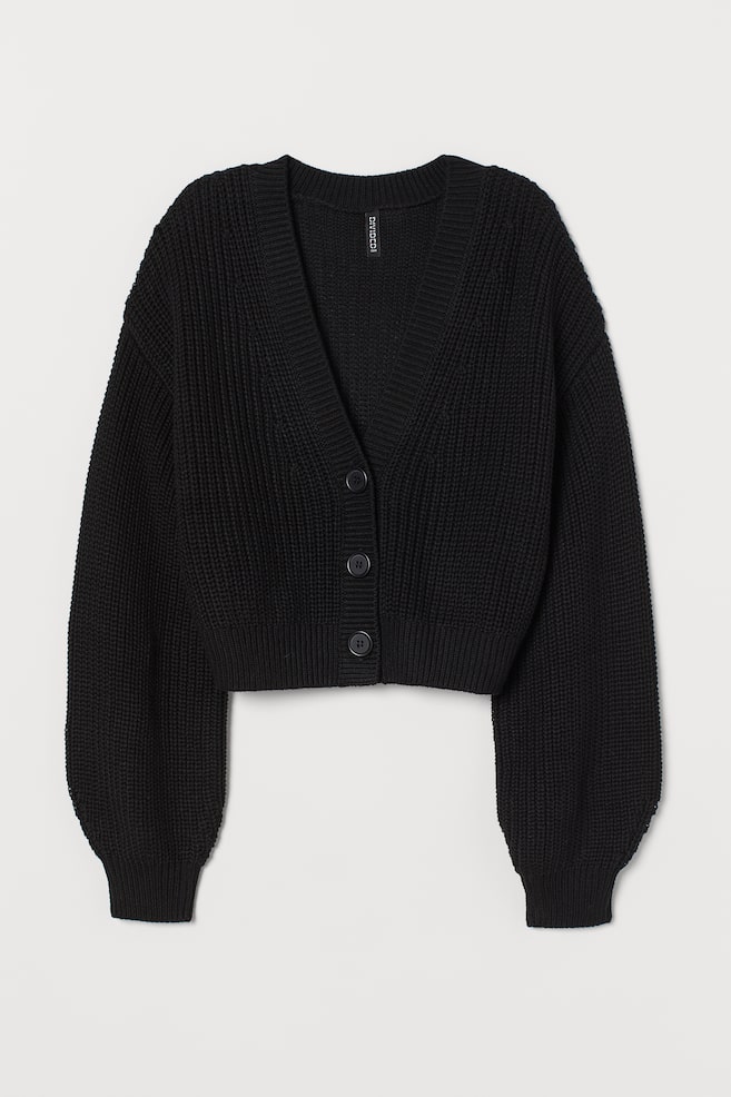 Cropped Cardigan - V-neck - Long sleeve - Black - Ladies | H&M US