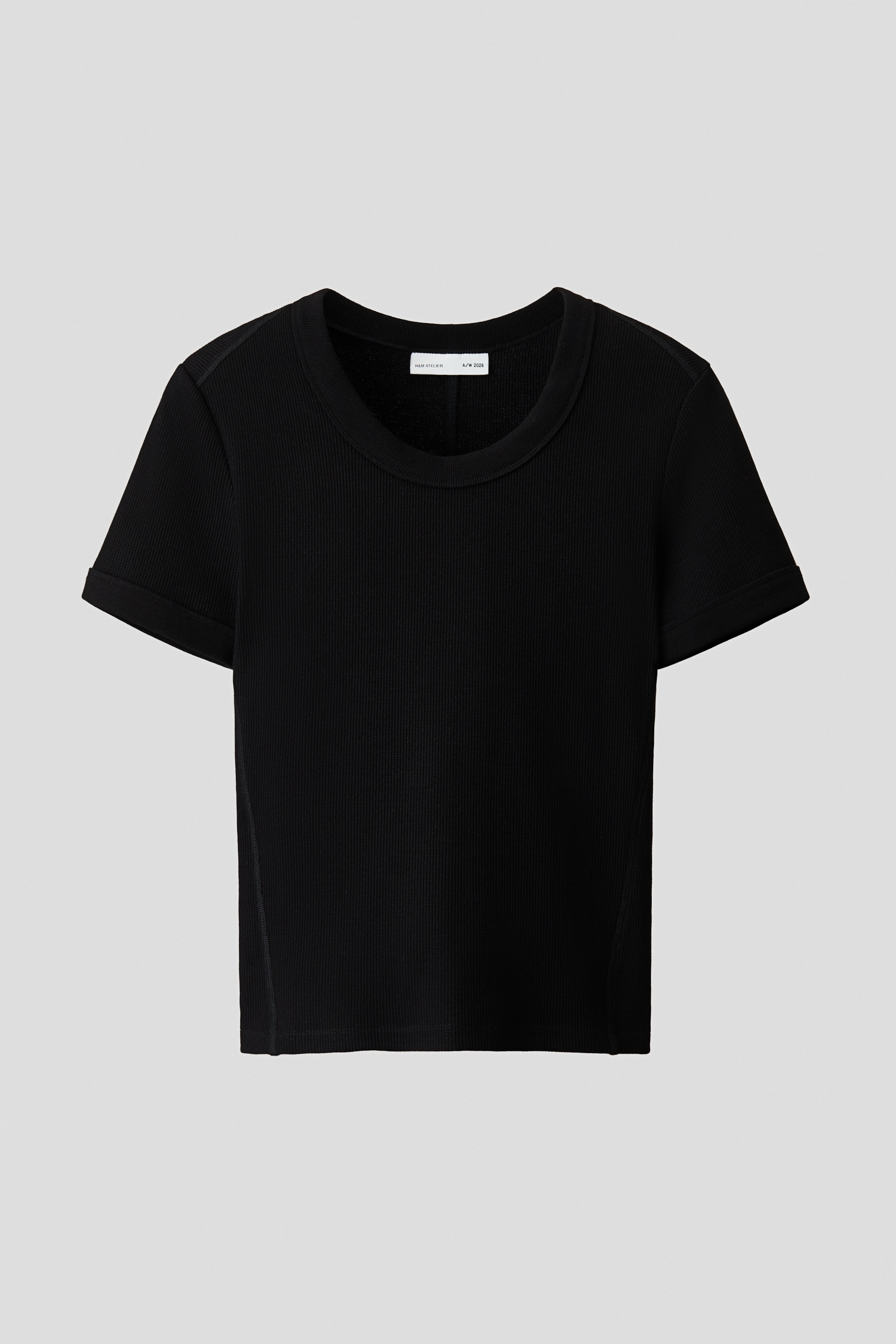 Tričko z vaflové bavlny Slim Fit - Black/White