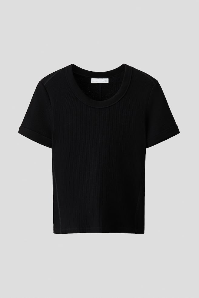 Slim Fit Waffled cotton T-shirt - Black/White - 1