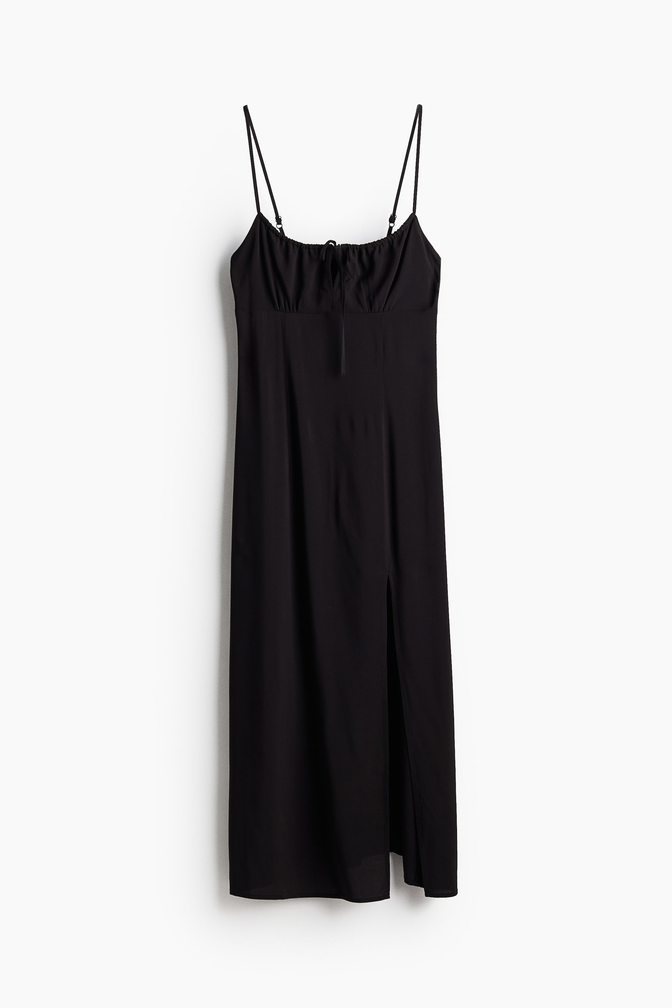 Drawstring-detail Midi Dress - Low-cut Neckline - Sleeveless - Black ...