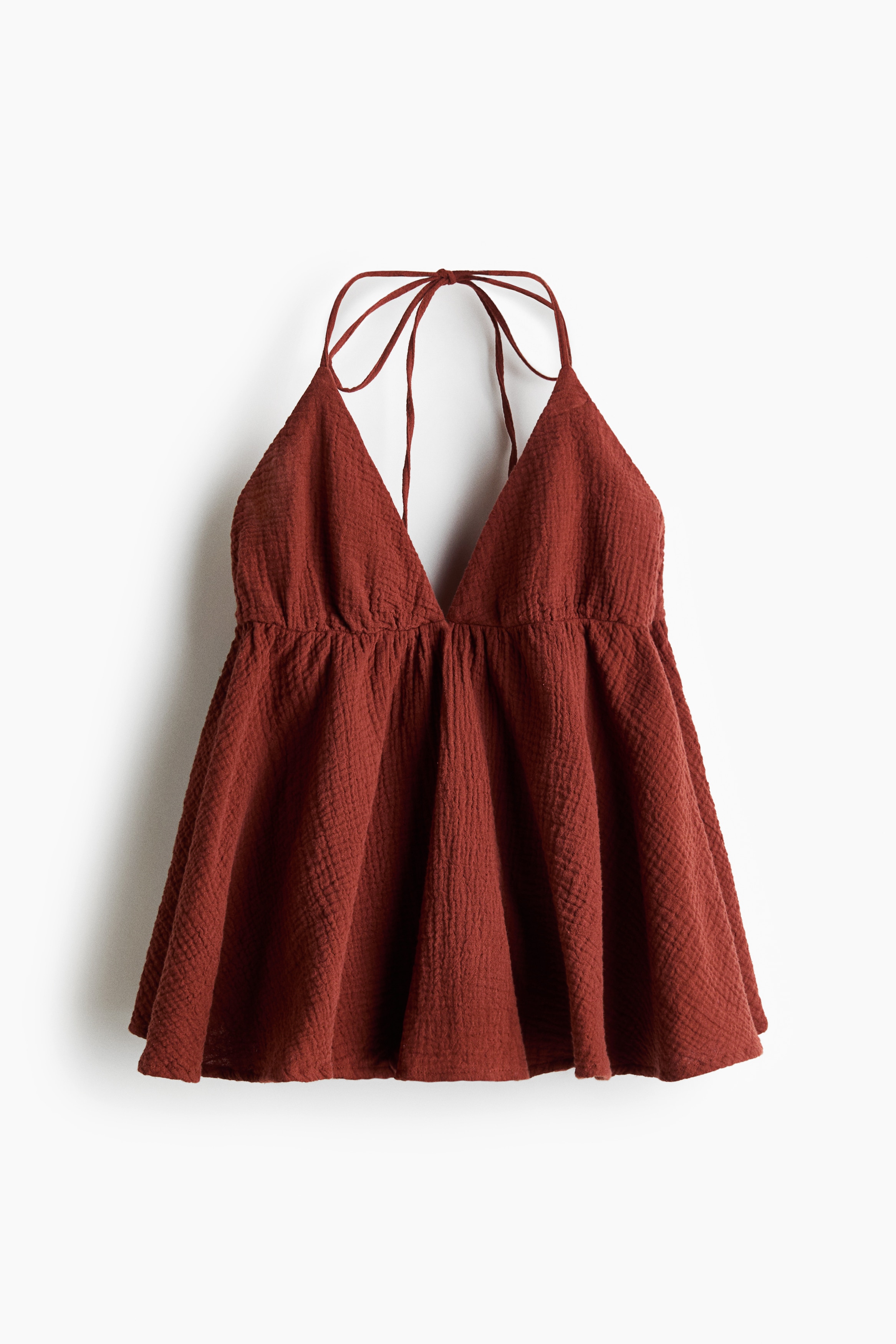 Cotton halterneck top - Rust red/Light beige/patterned