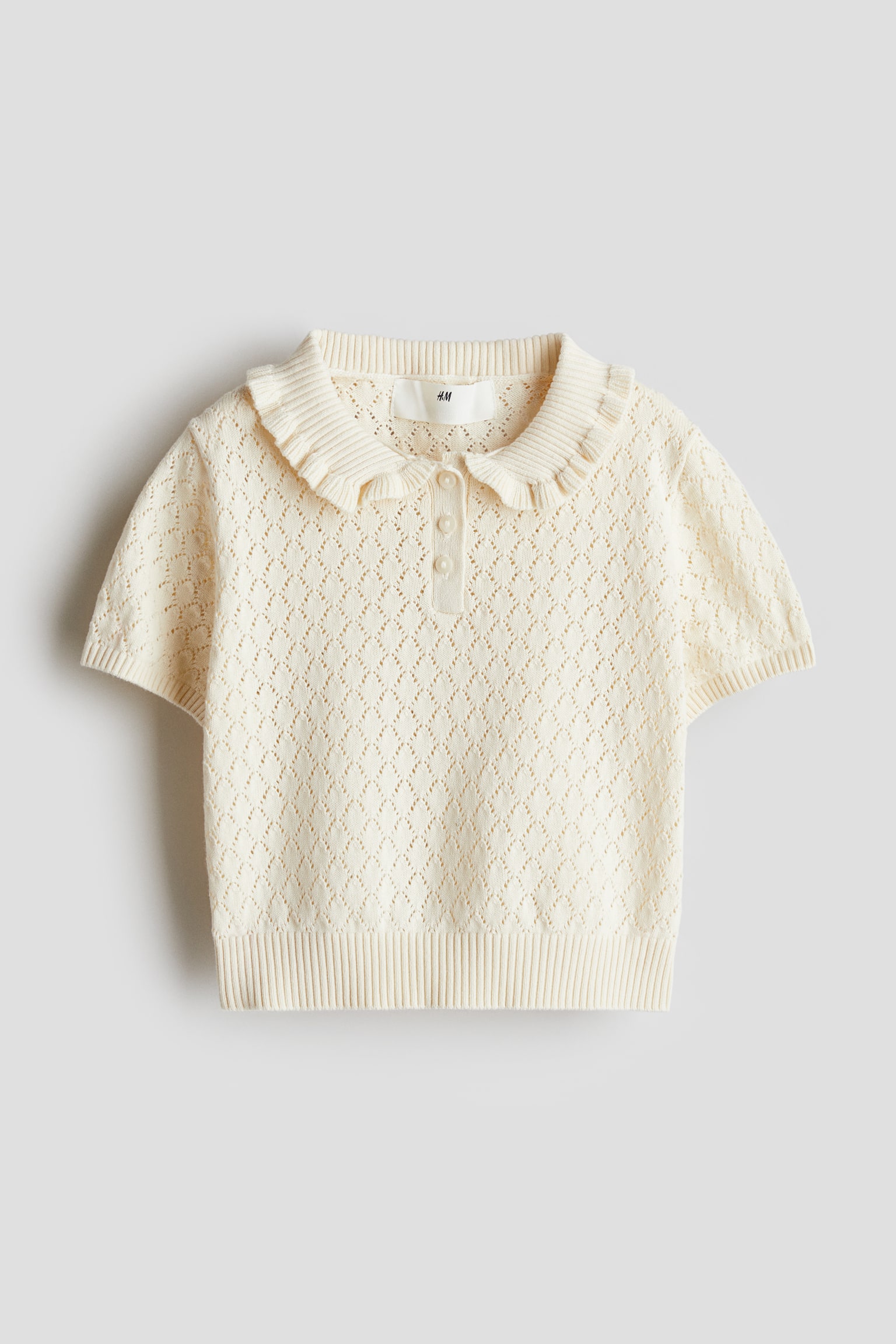 Pointelle-knit top jumper - Light beige - 2