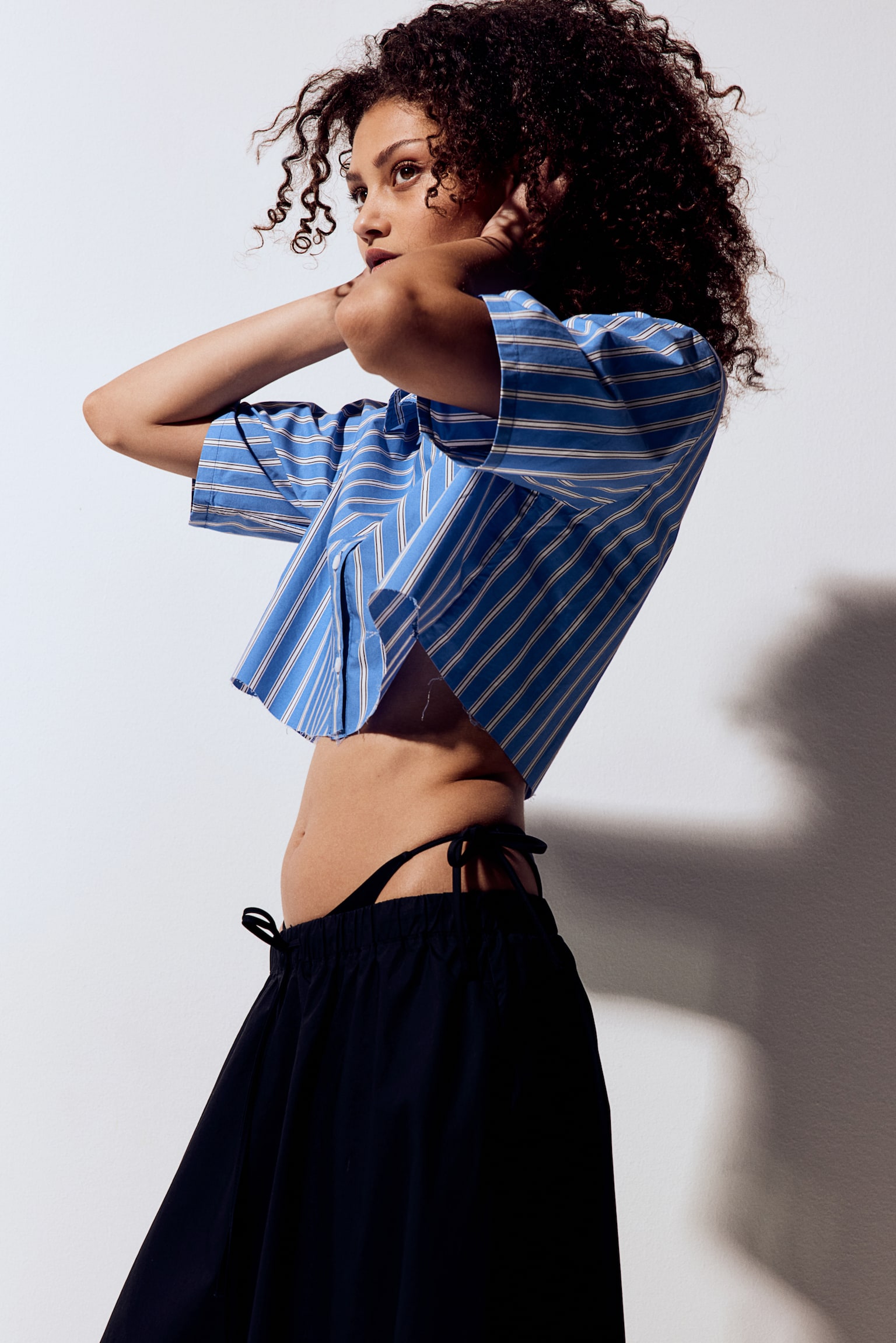 Cropped cotton shirt - Blue/Striped/Black/Brown/Orange/White - 4