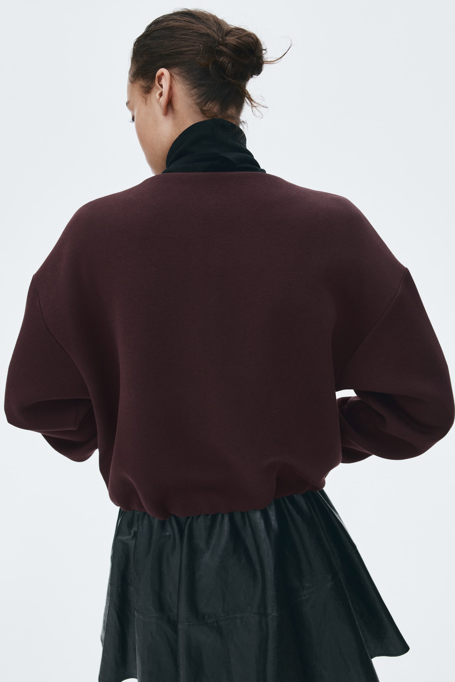 Sweatshirt i scuba med dragkedja - Vinröd/Gråmelerad/Svart - 5