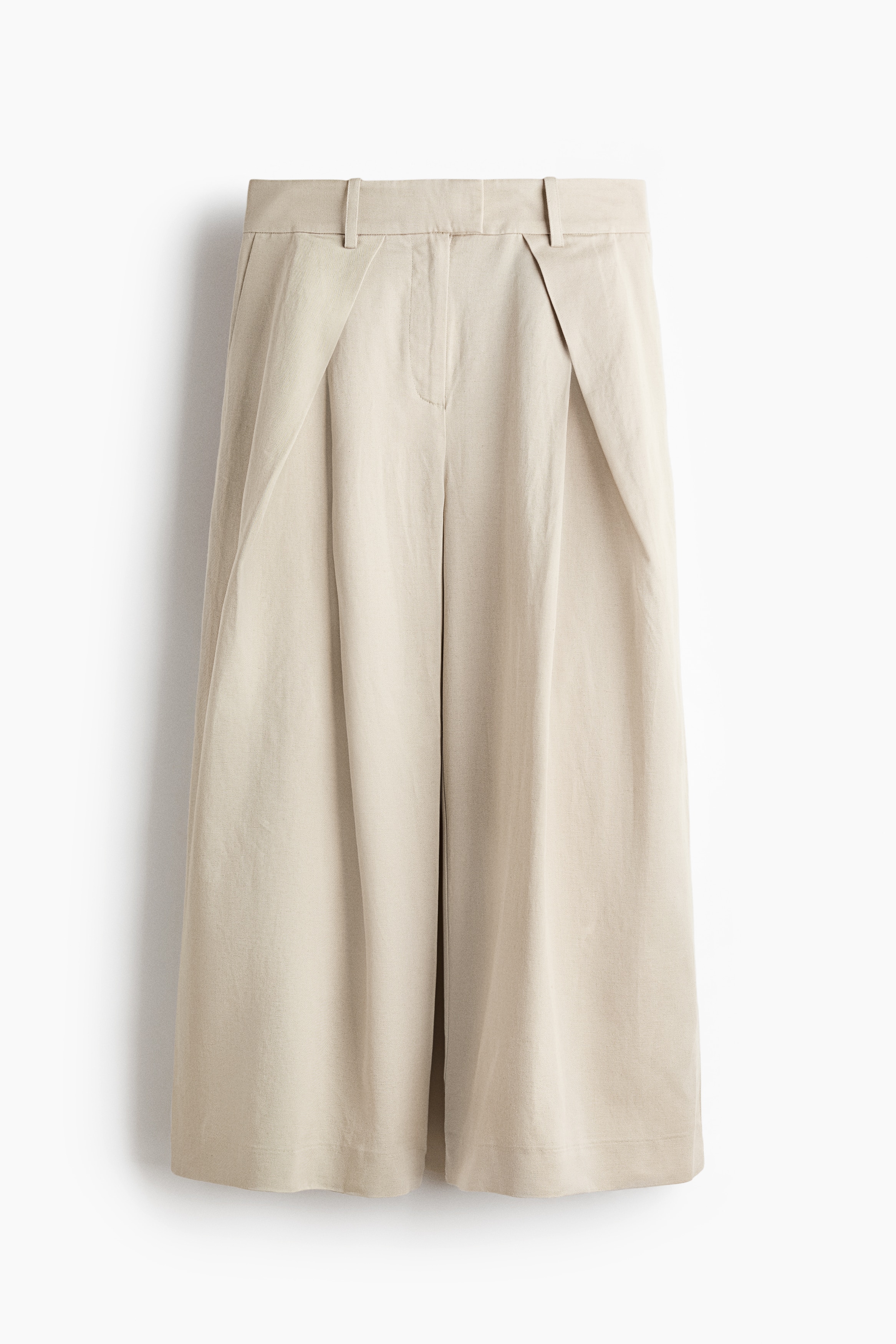 Linen-blend pleat-front culottes - Light beige