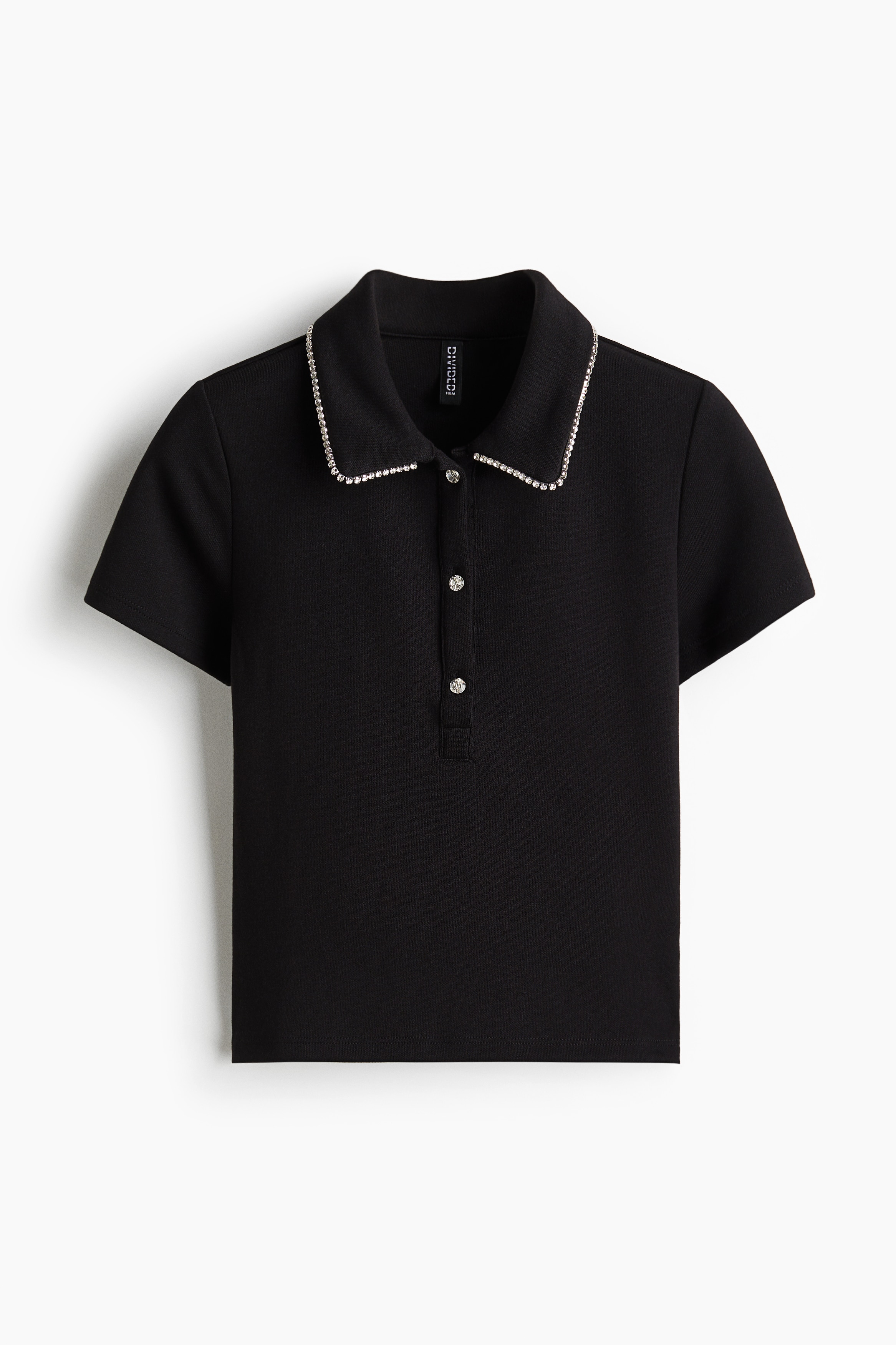 Polo con decorazione di strass - Nero