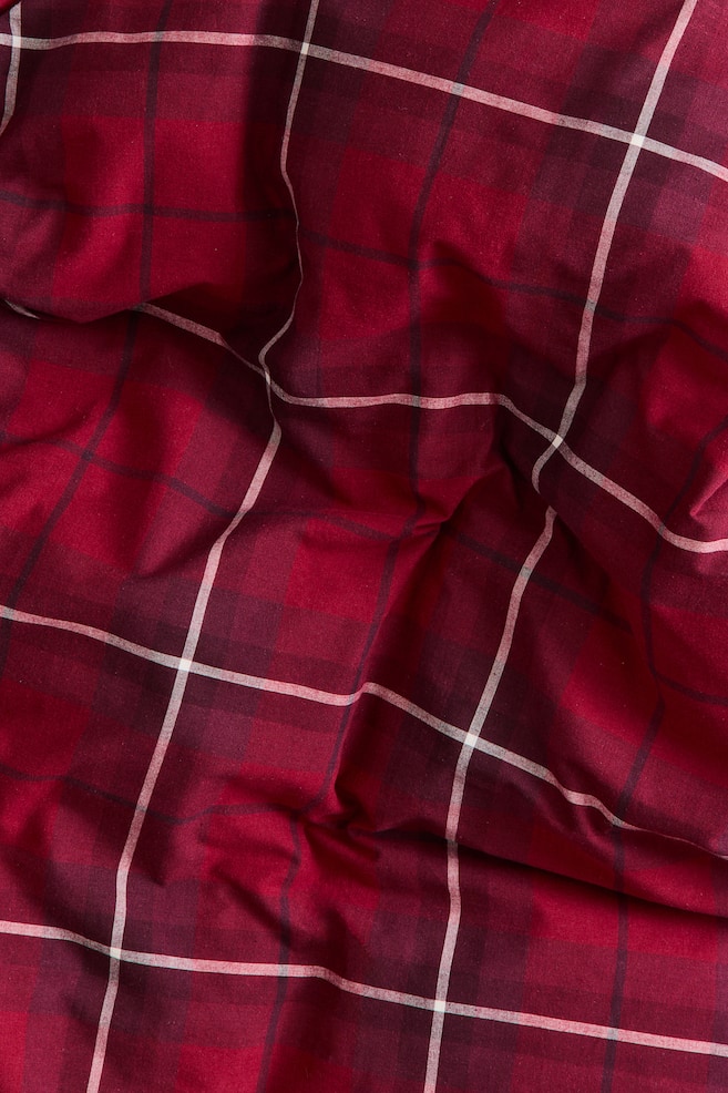 Twin Flannel Duvet Cover Set - Red/checked - 3