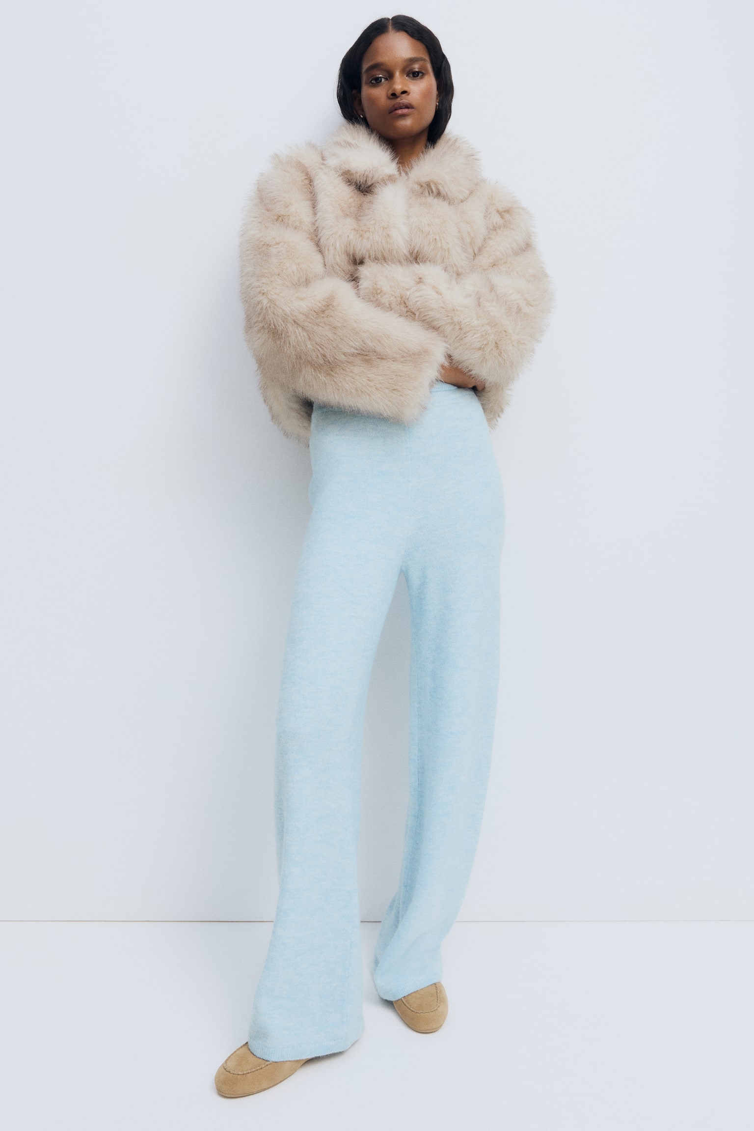 Knitted pull-on trousers - Light blue marl/Dark grey - 6