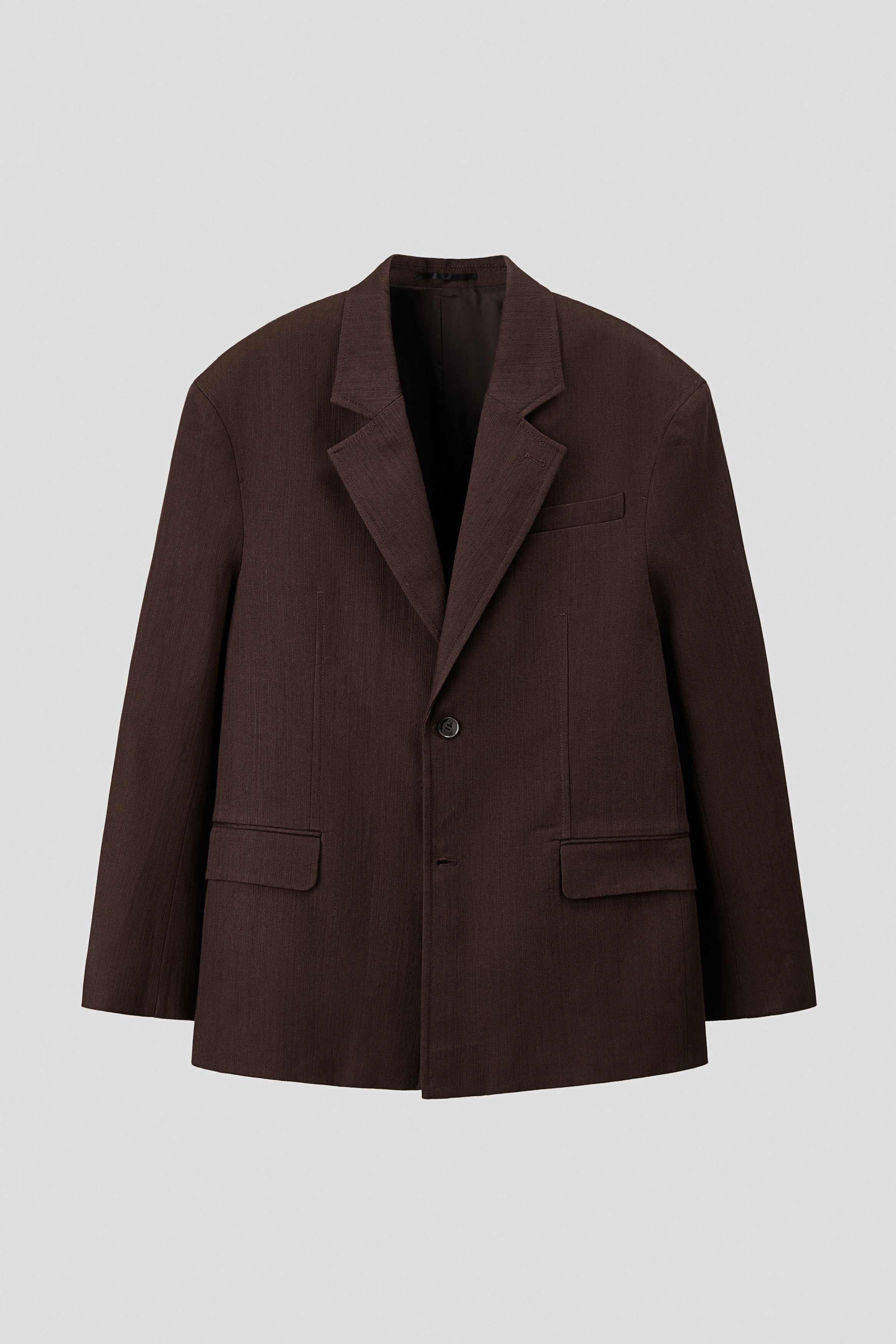 Enkelknäppt linnekavaj Relaxed Fit - Mörkbrun