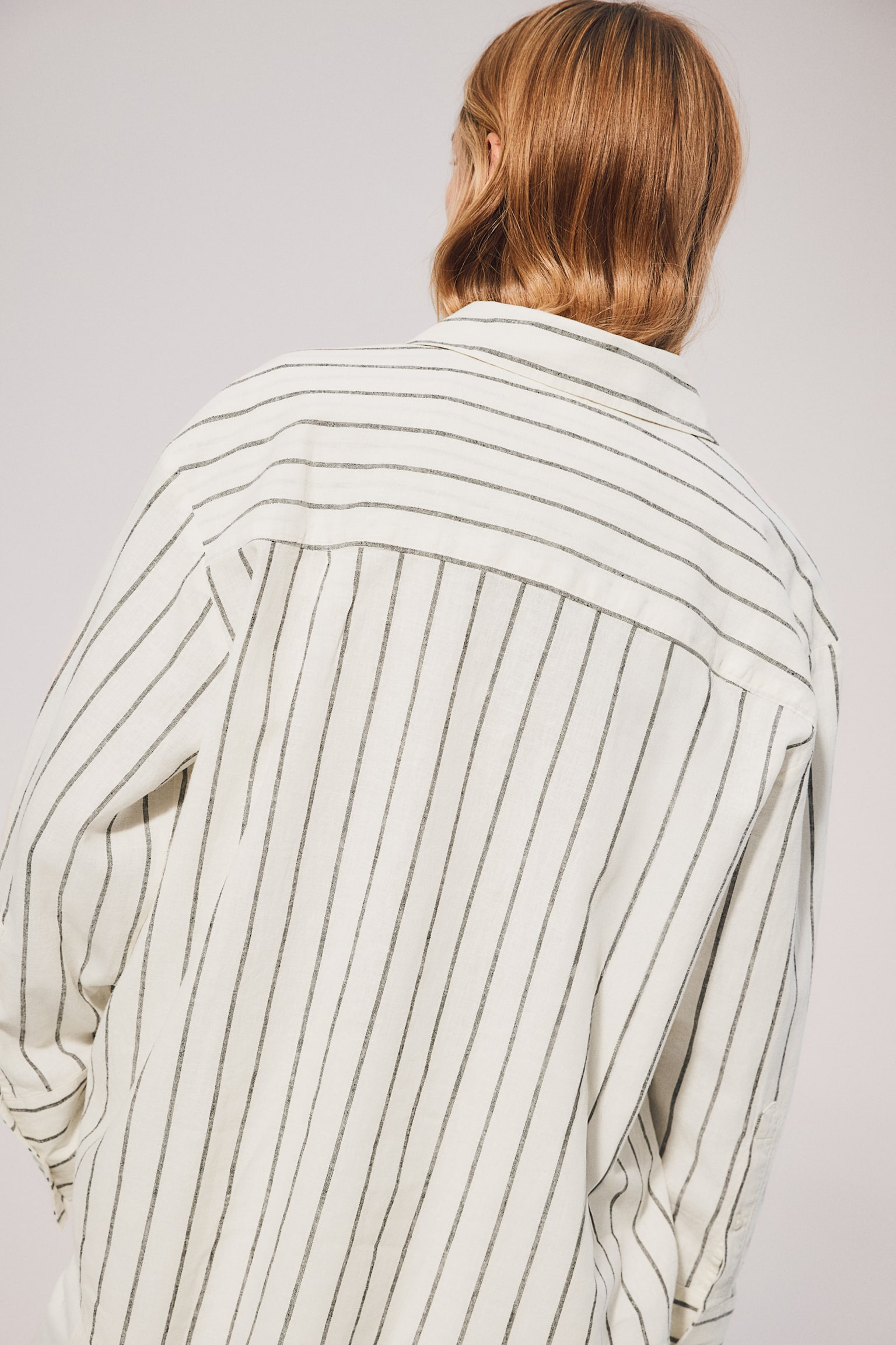 Linen-blend shirt - Cream/Striped/Dusty blue/Black - 5