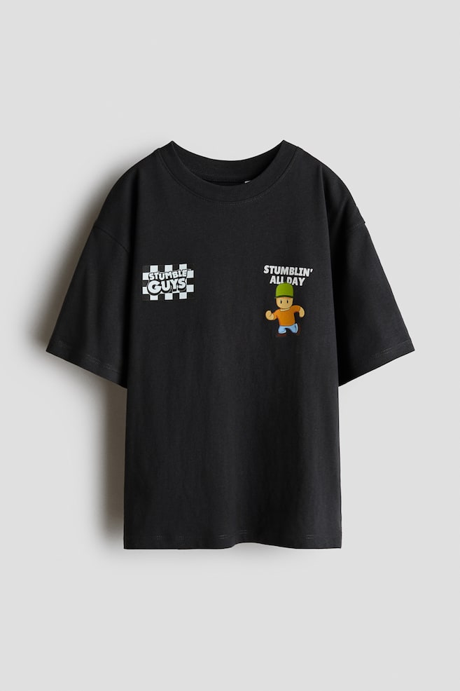 Printed Cotton T-Shirt - Black/Stumble Guys - 1
