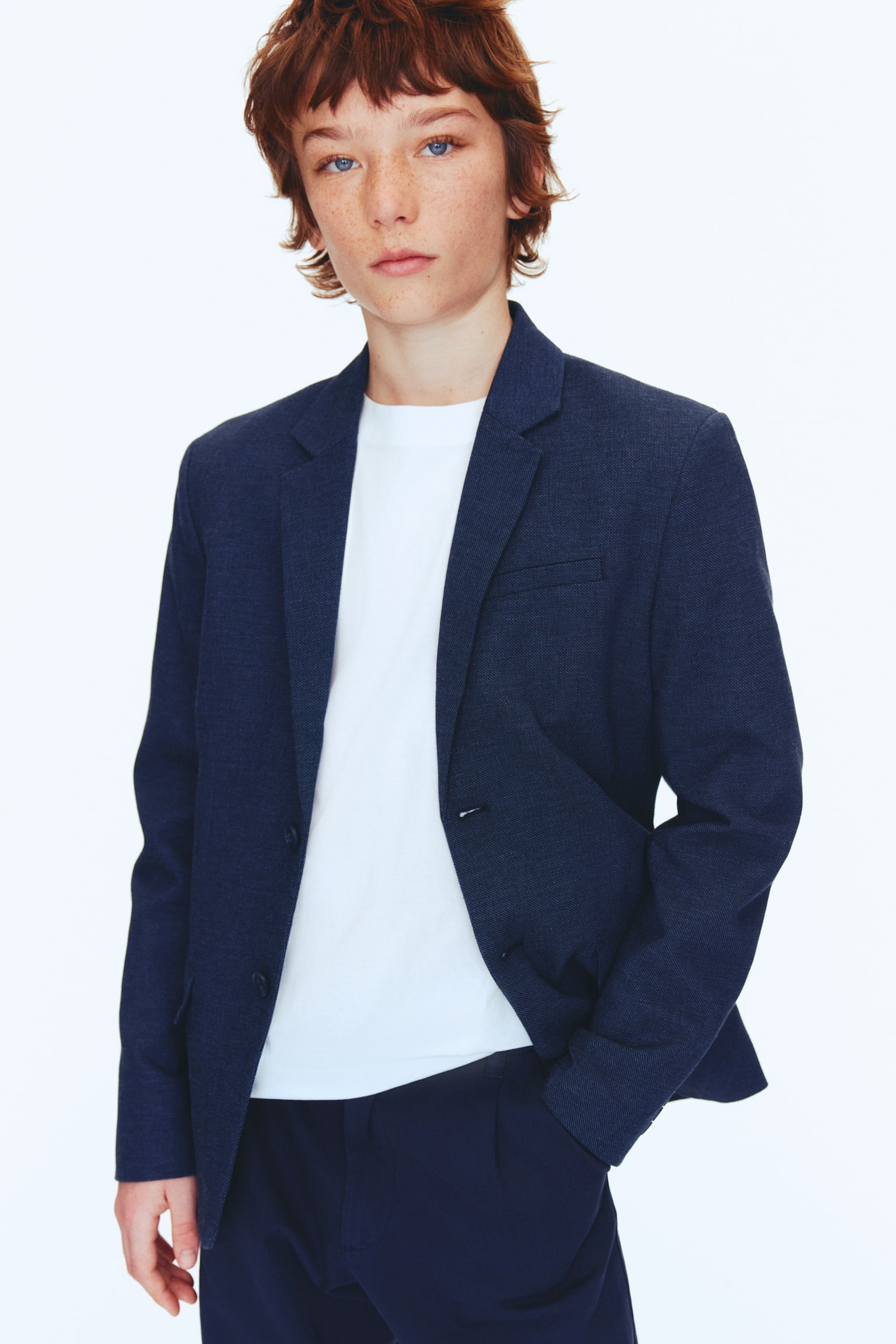 Linen-blend jacket - Navy blue/Light beige/Light dusty blue - 1