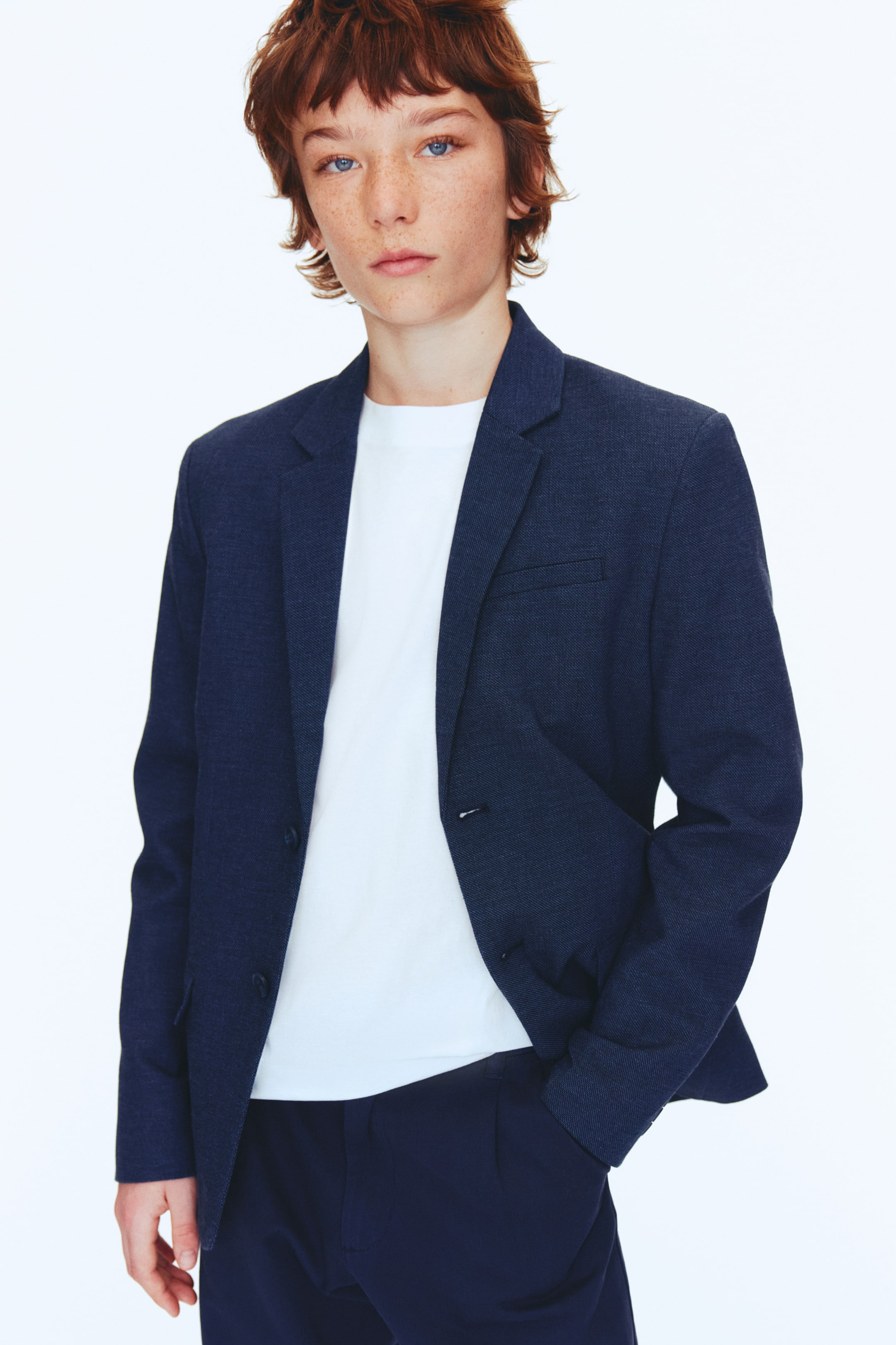 View larger image: Linen-blend jacket - Navy blue - Kids | H&M 1