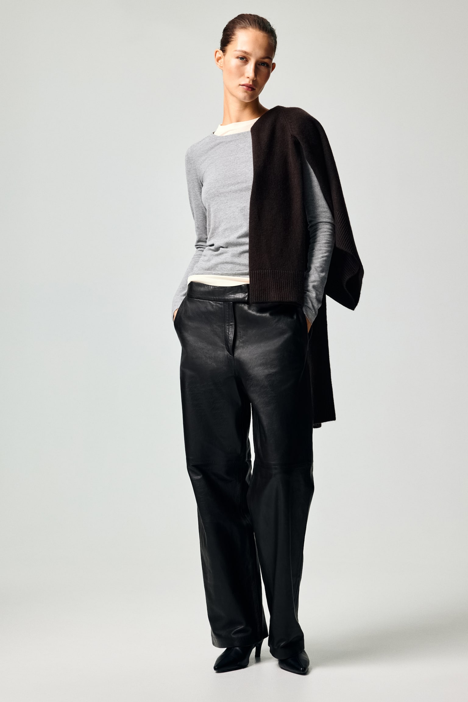 Fitted cotton top - Grey marl/White/Black - 5