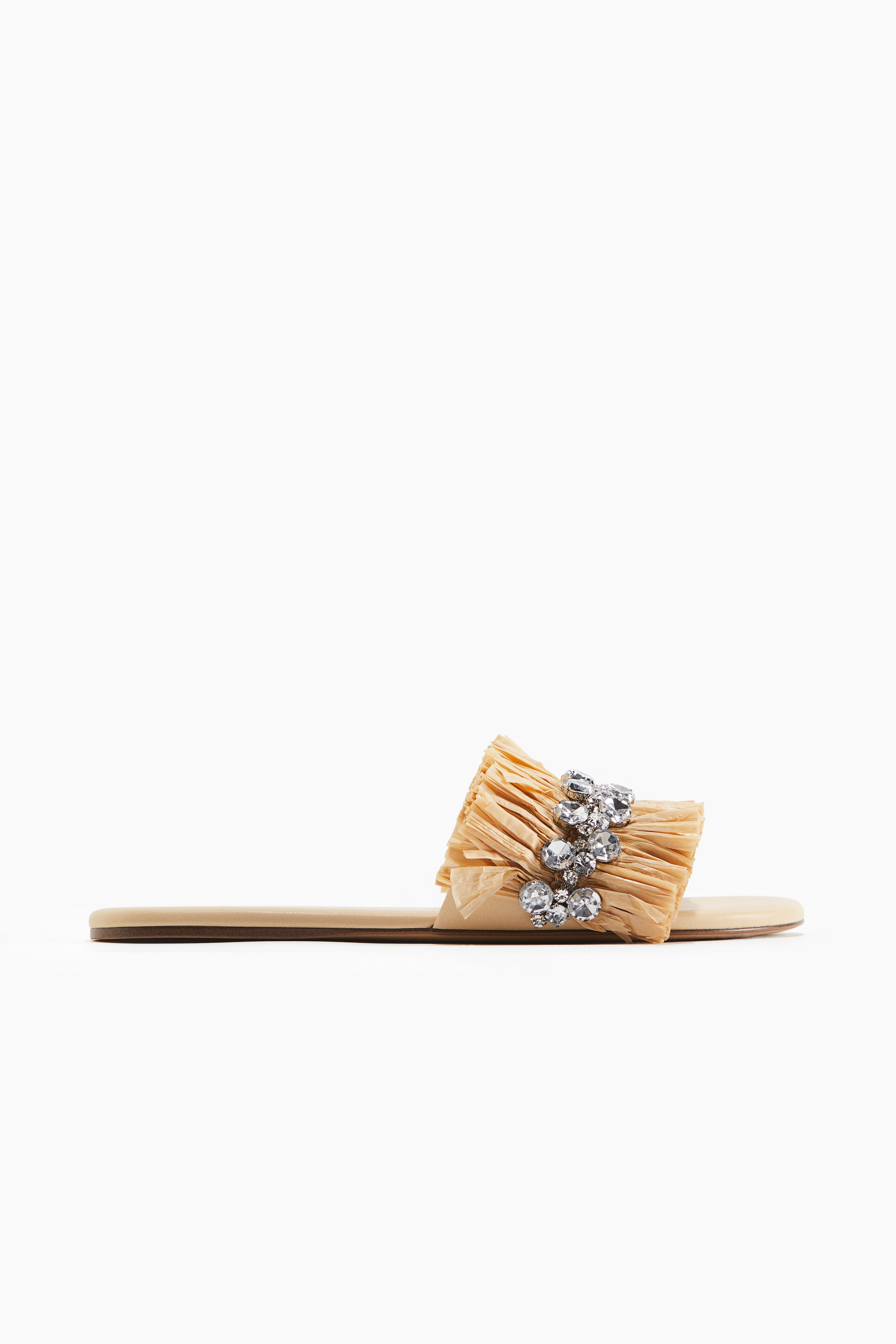 Rhinestone Detail Sandals - Beige/Black