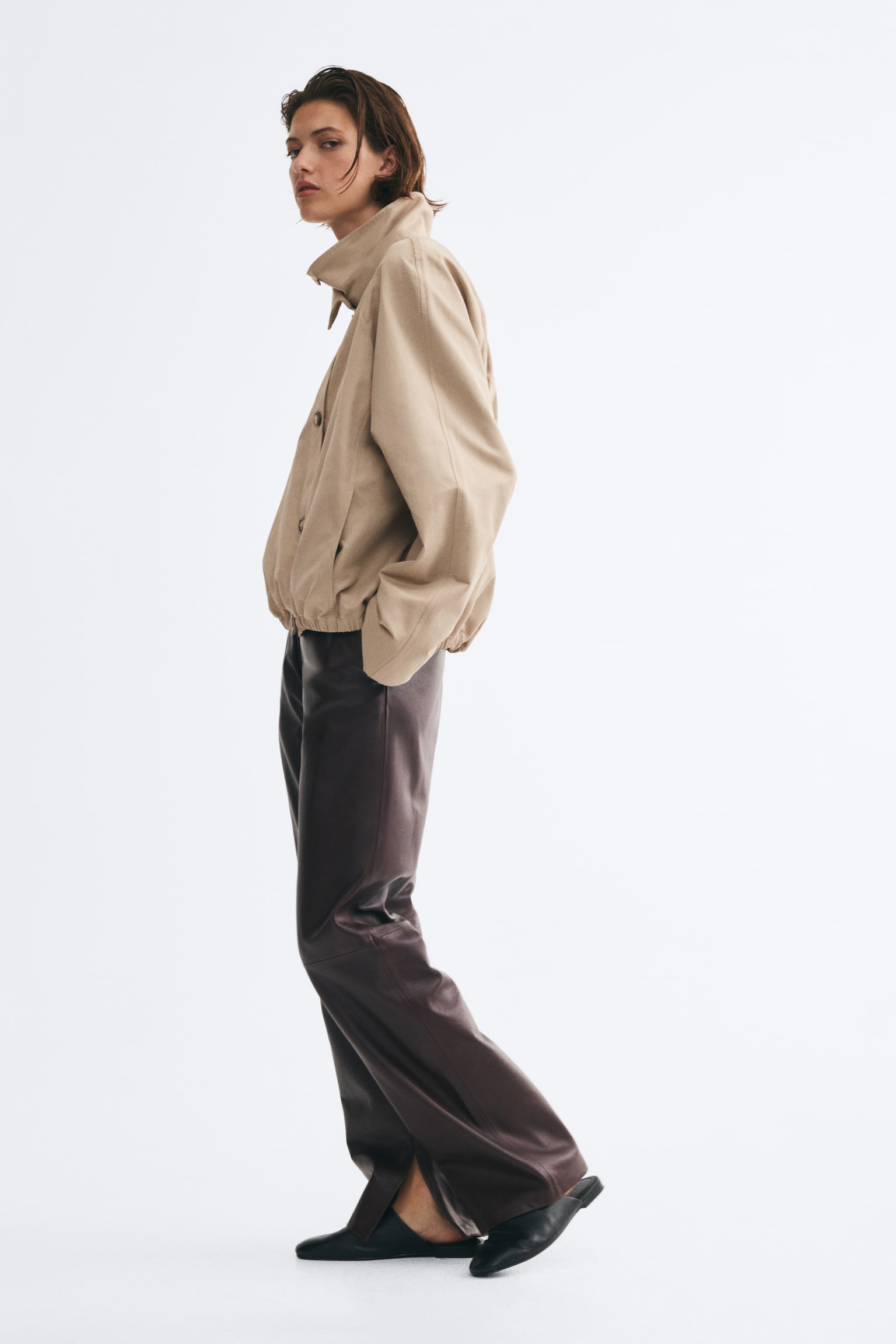 Женская куртка H&M Oversized Funnel-Collar, цвет: Бежевый — фото 5