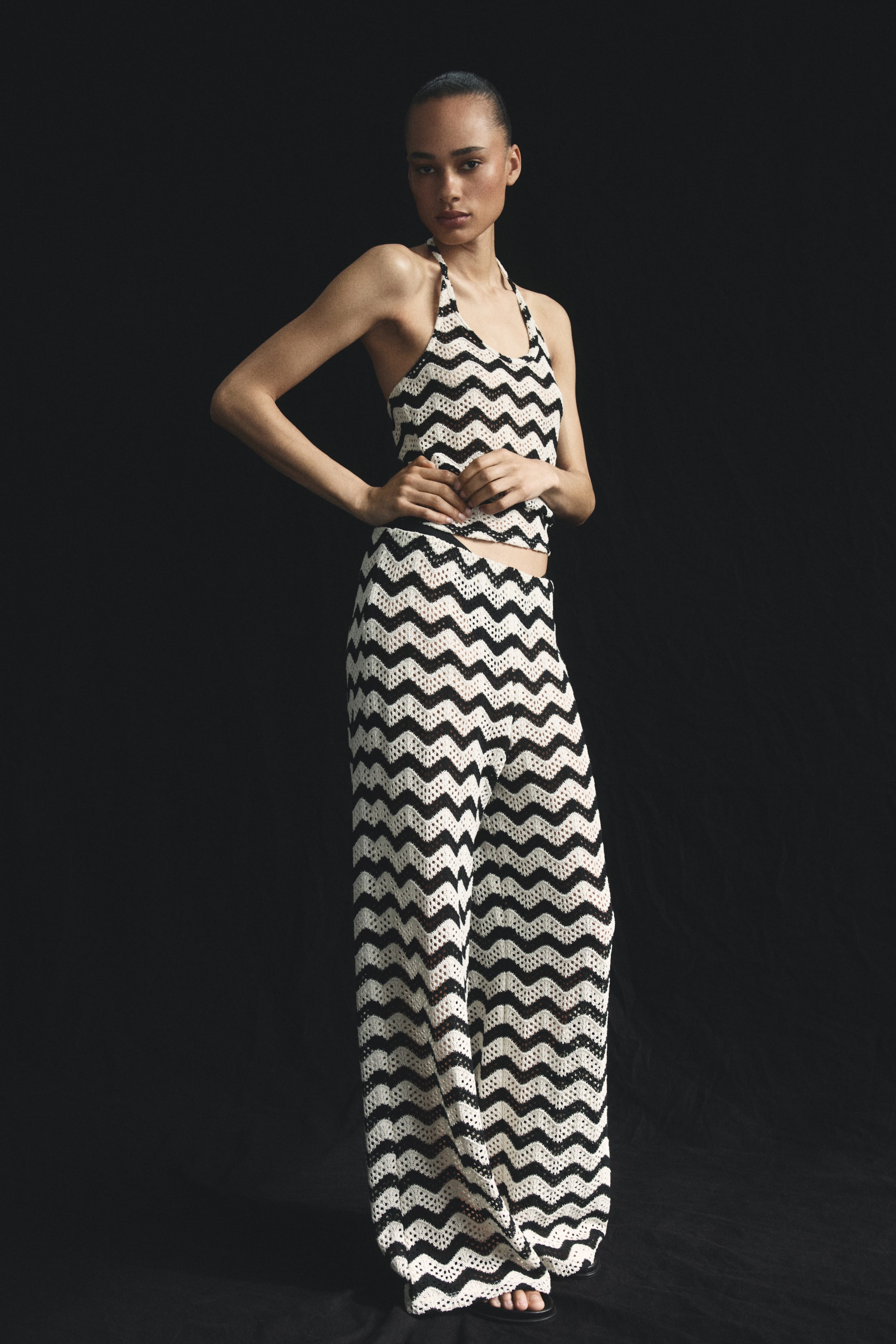 Pointelle-knit Halterneck Top